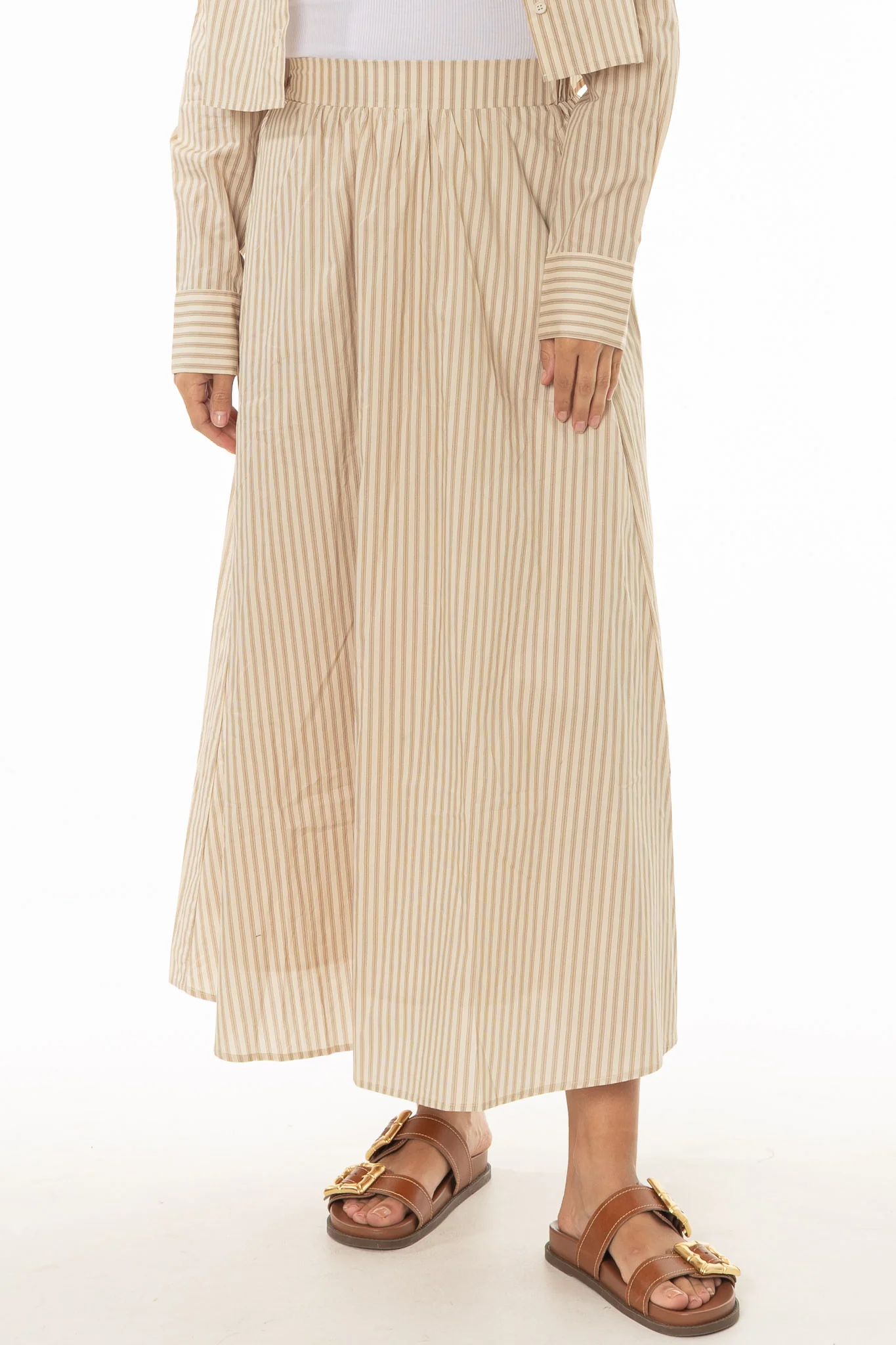 Tan Double Striped Cotton Maxi Skirt - Image 2