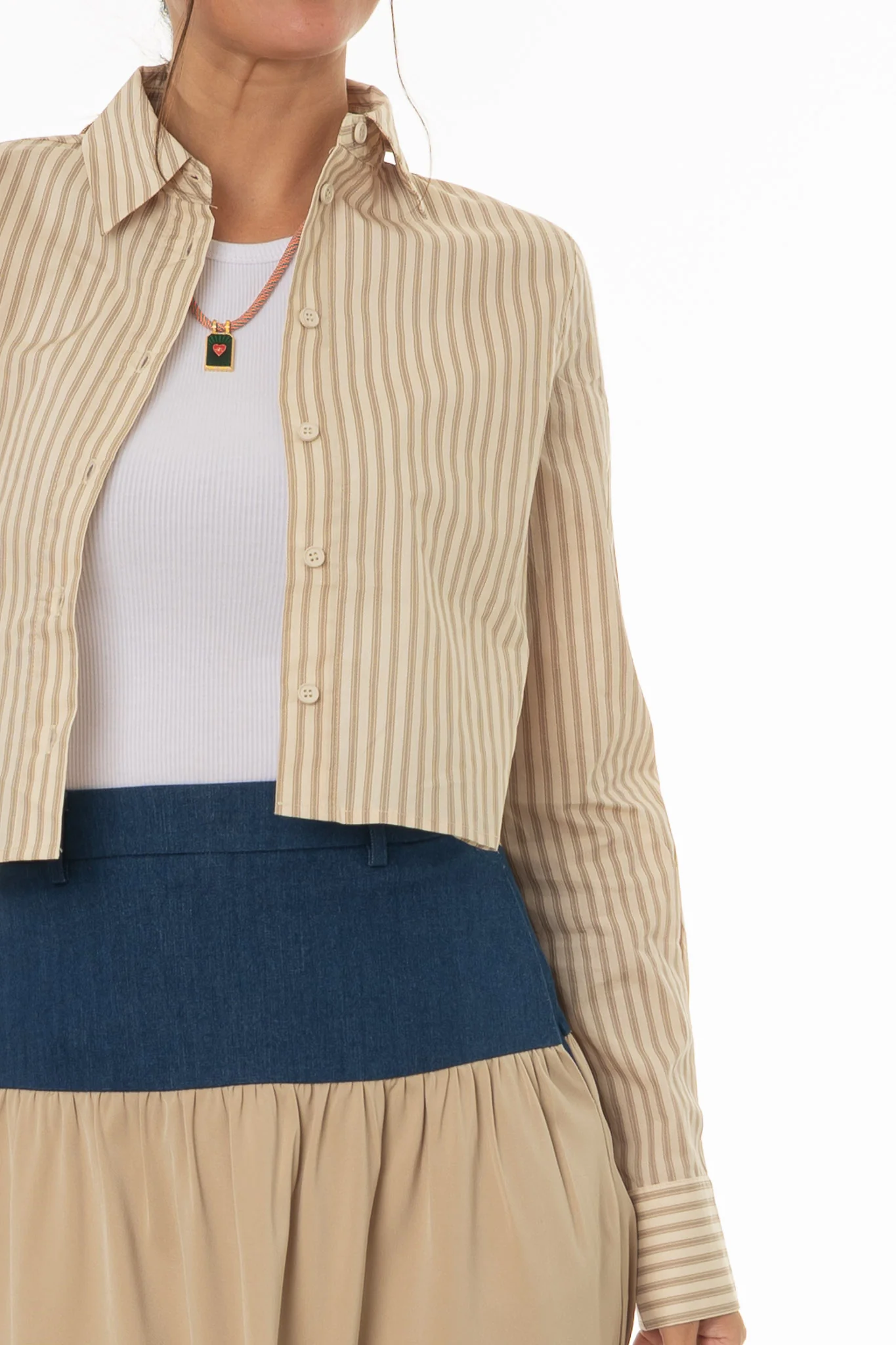 Tan Double Striped Cropped Blouse - Image 2