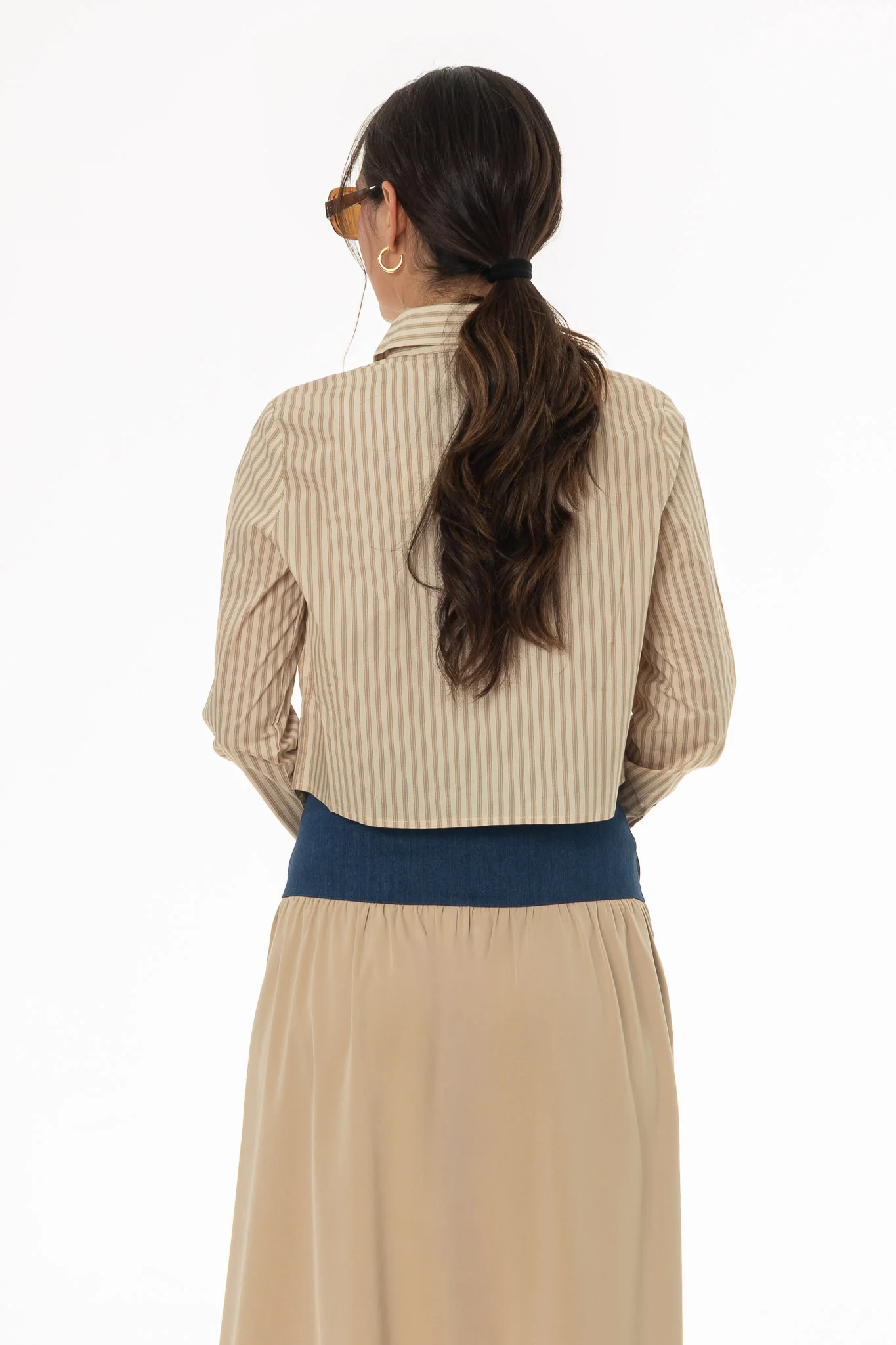 Tan Double Striped Cropped Blouse - Image 4
