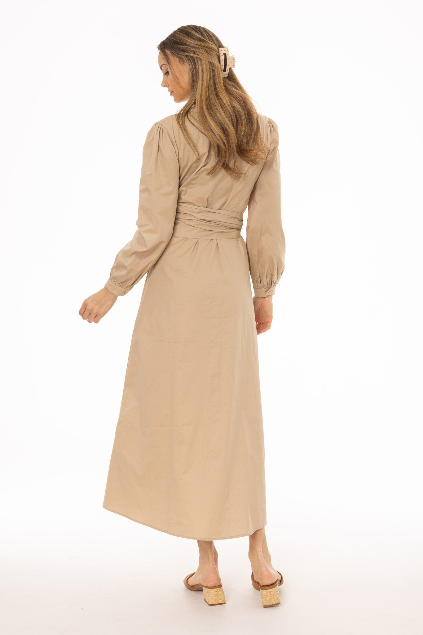 Tan Drape Cotton Maxi Dress - Image 4