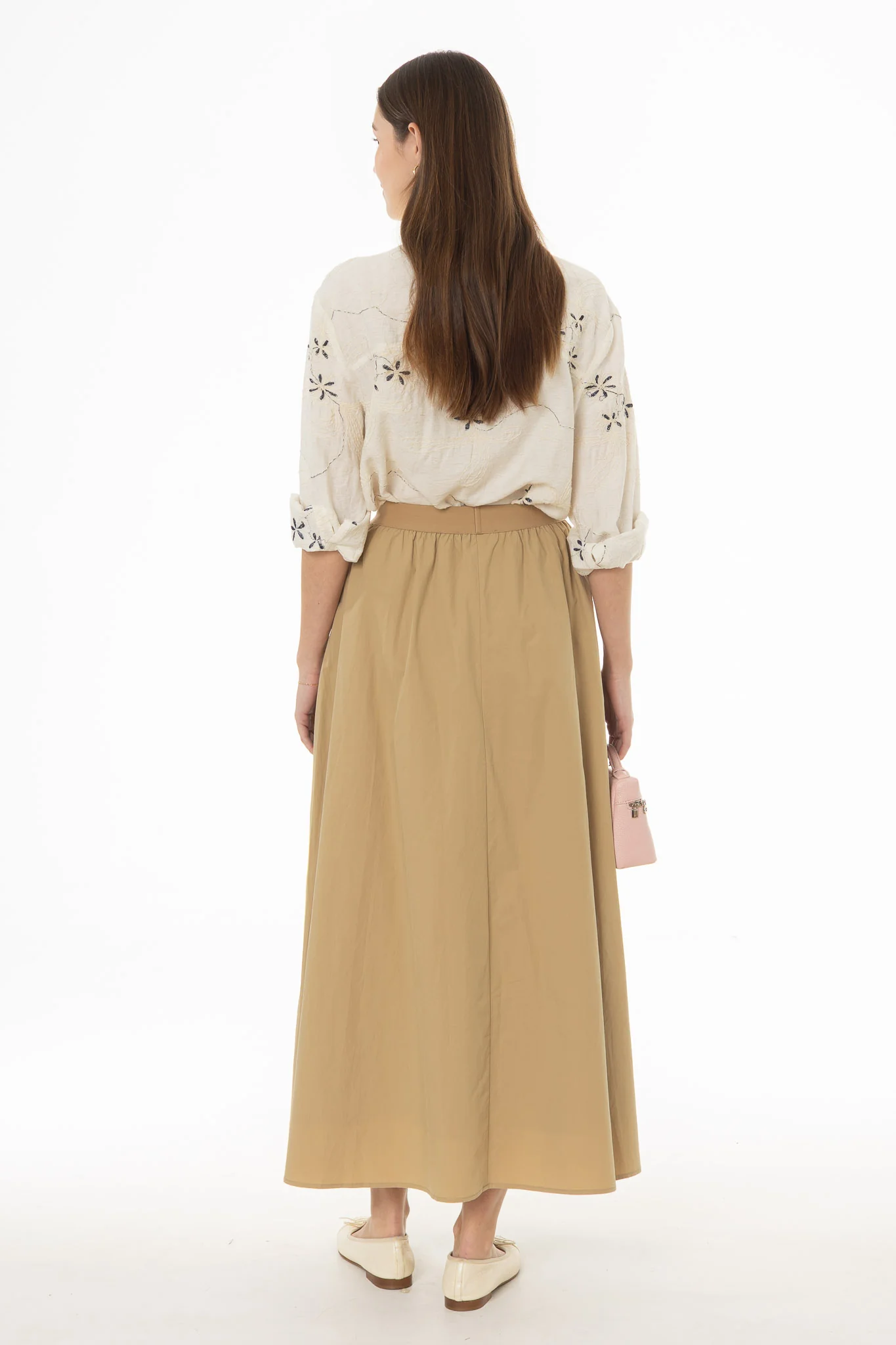 Tan Elastic Cotton Maxi Skirt - Image 4