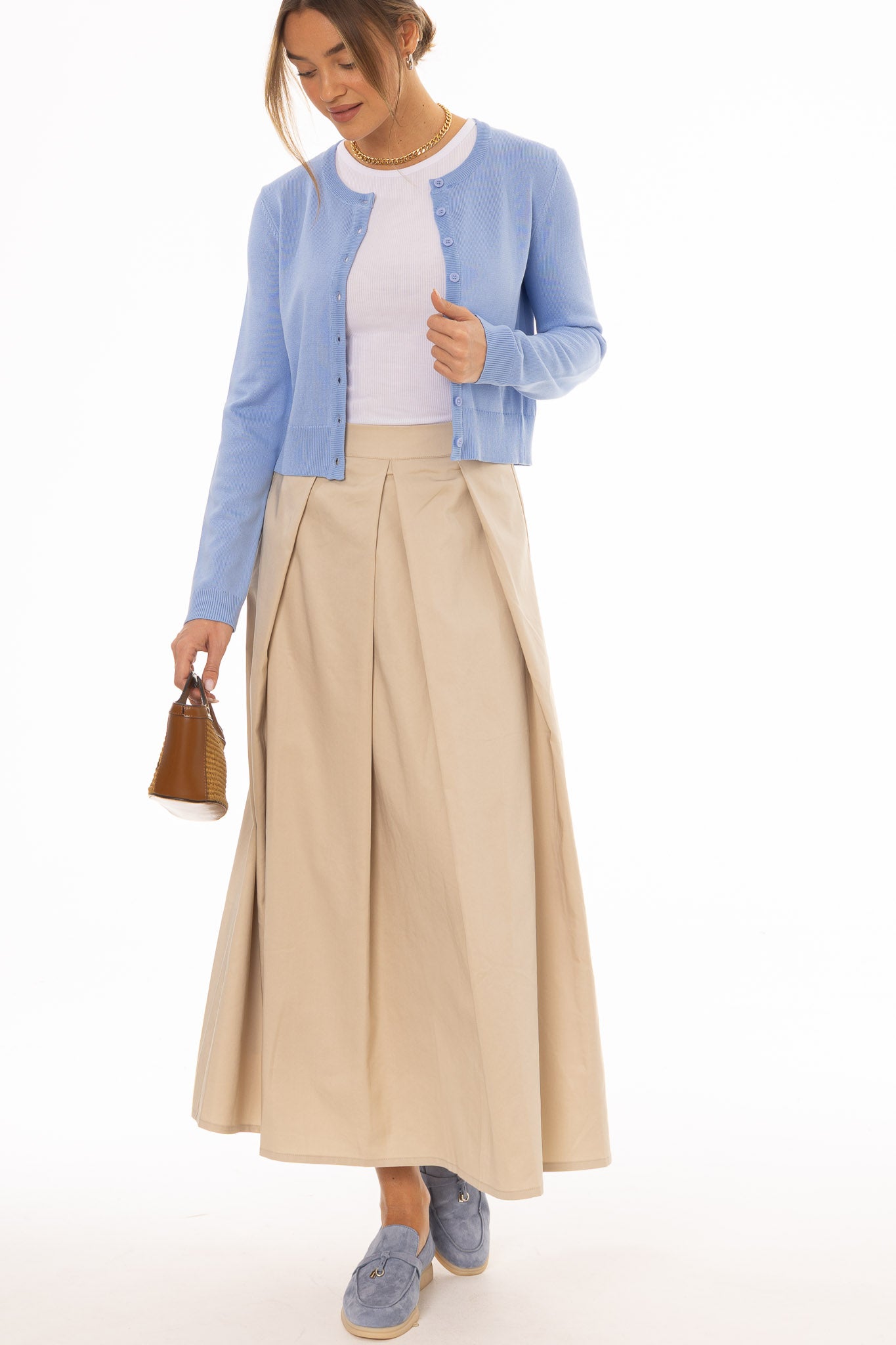 Tan Front Pleat Maxi Skirt - Image 2