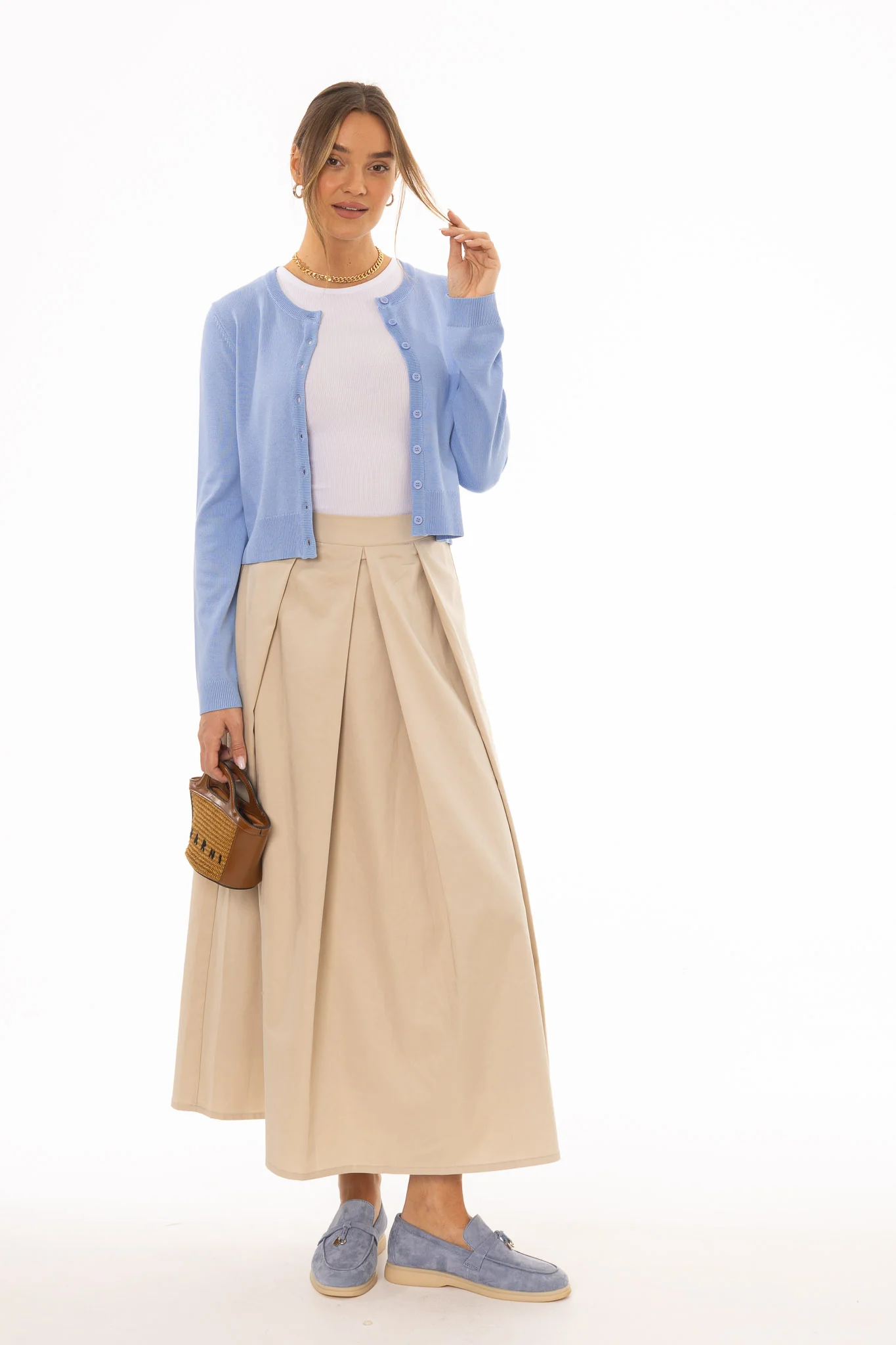 Tan Front Pleat Maxi Skirt - Image 3