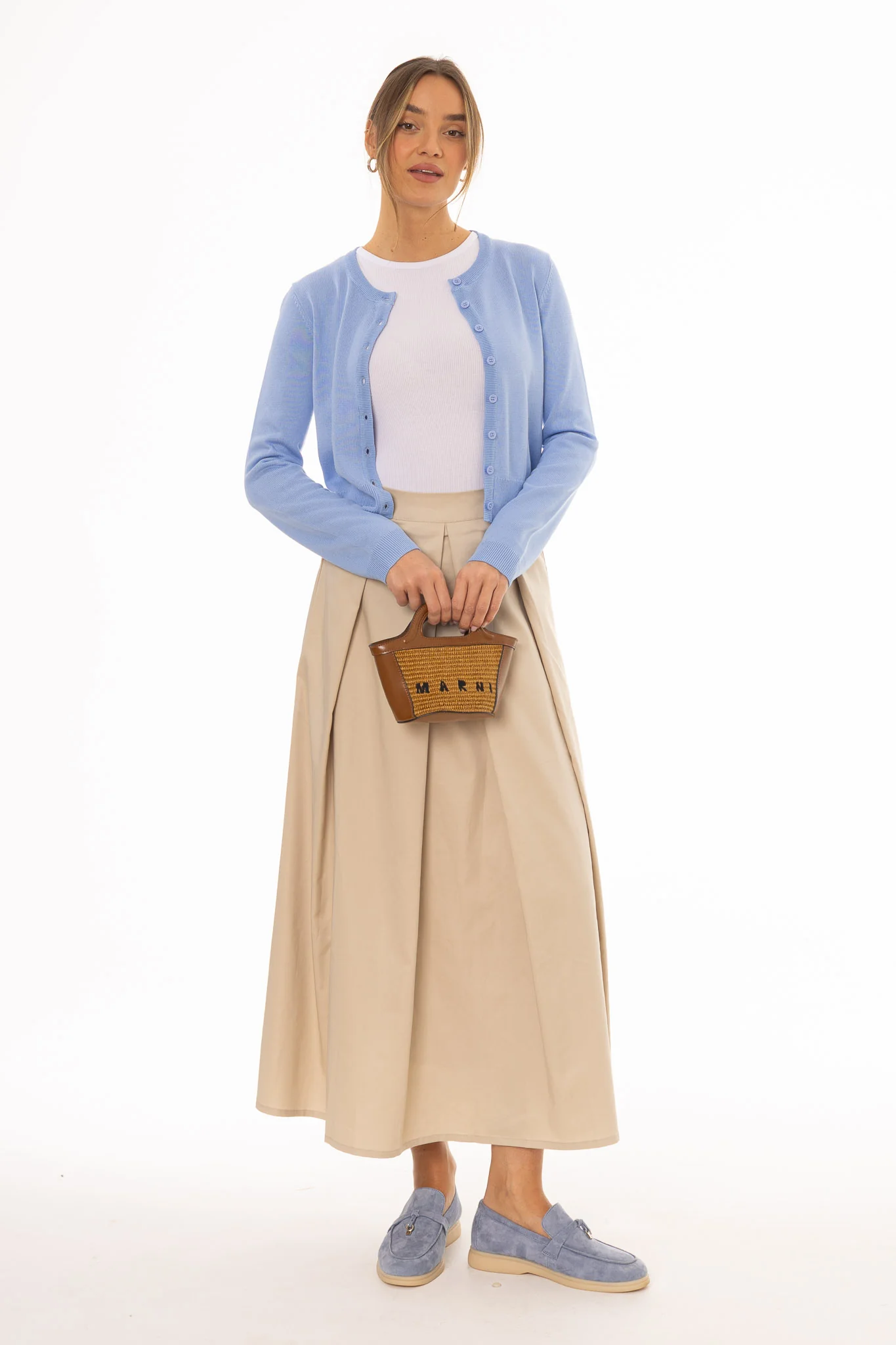 Tan Front Pleat Maxi Skirt - Image 5