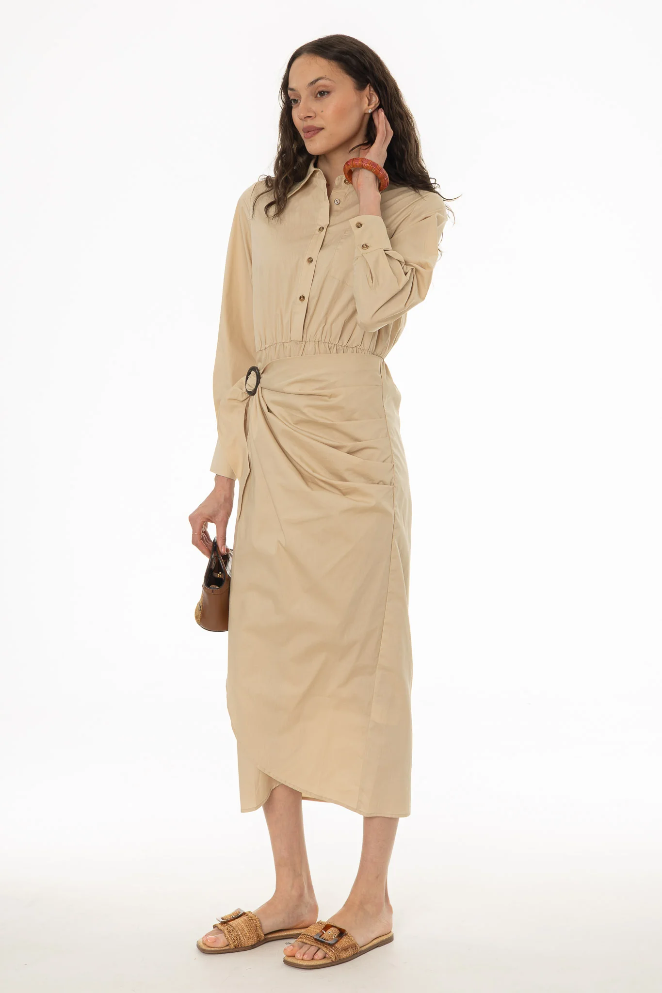 Tan Half Wrap Cotton Maxi Dress - Image 3