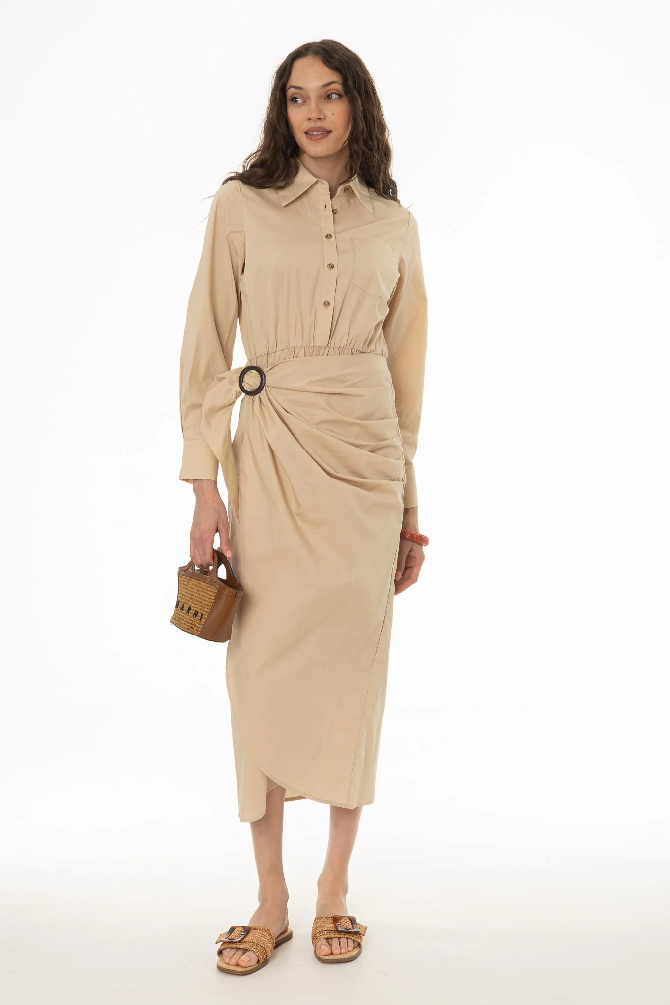 Tan Half Wrap Cotton Maxi Dress - Image 5