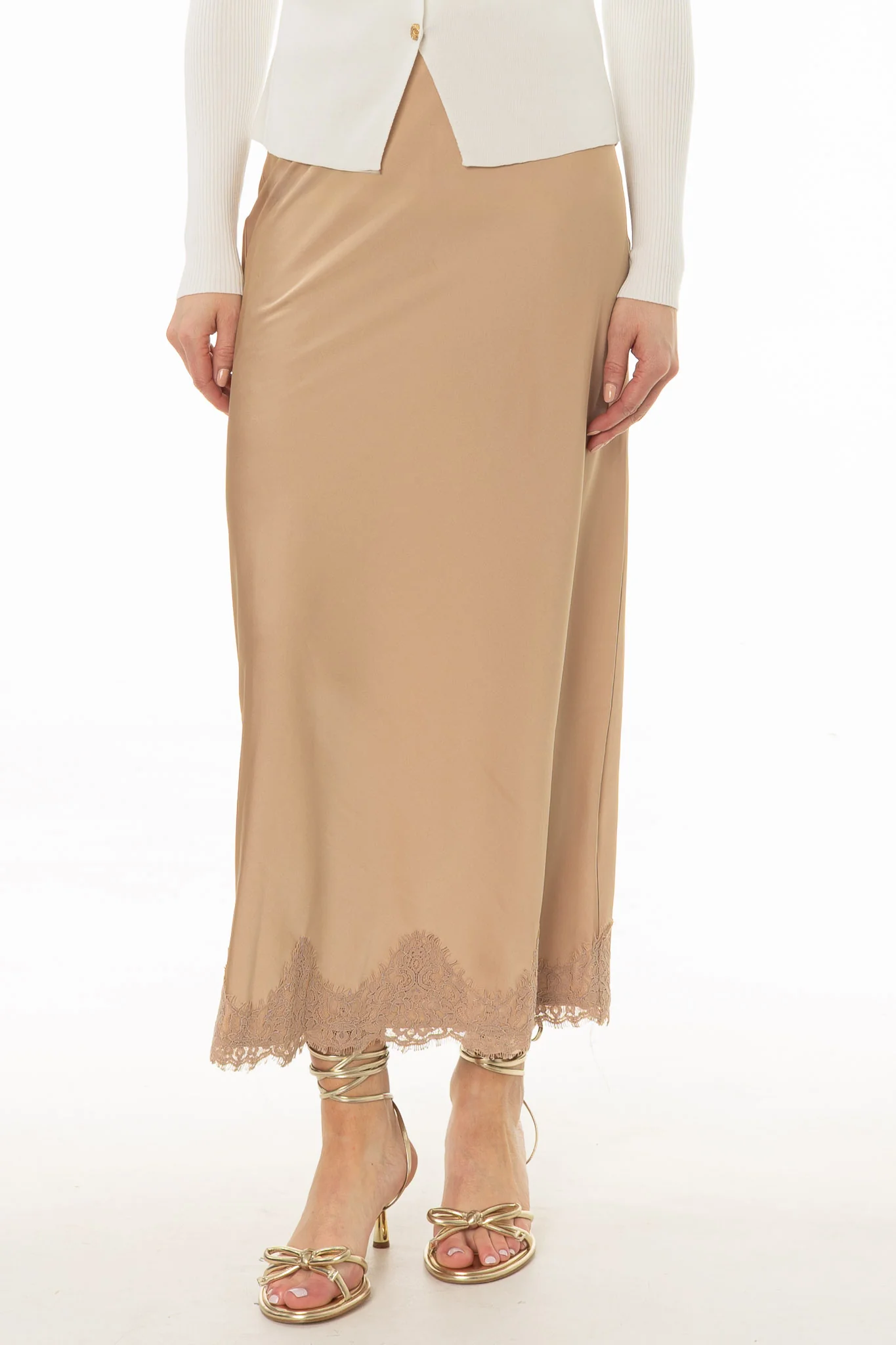 Tan Lace Trim Slip Skirt - Image 2