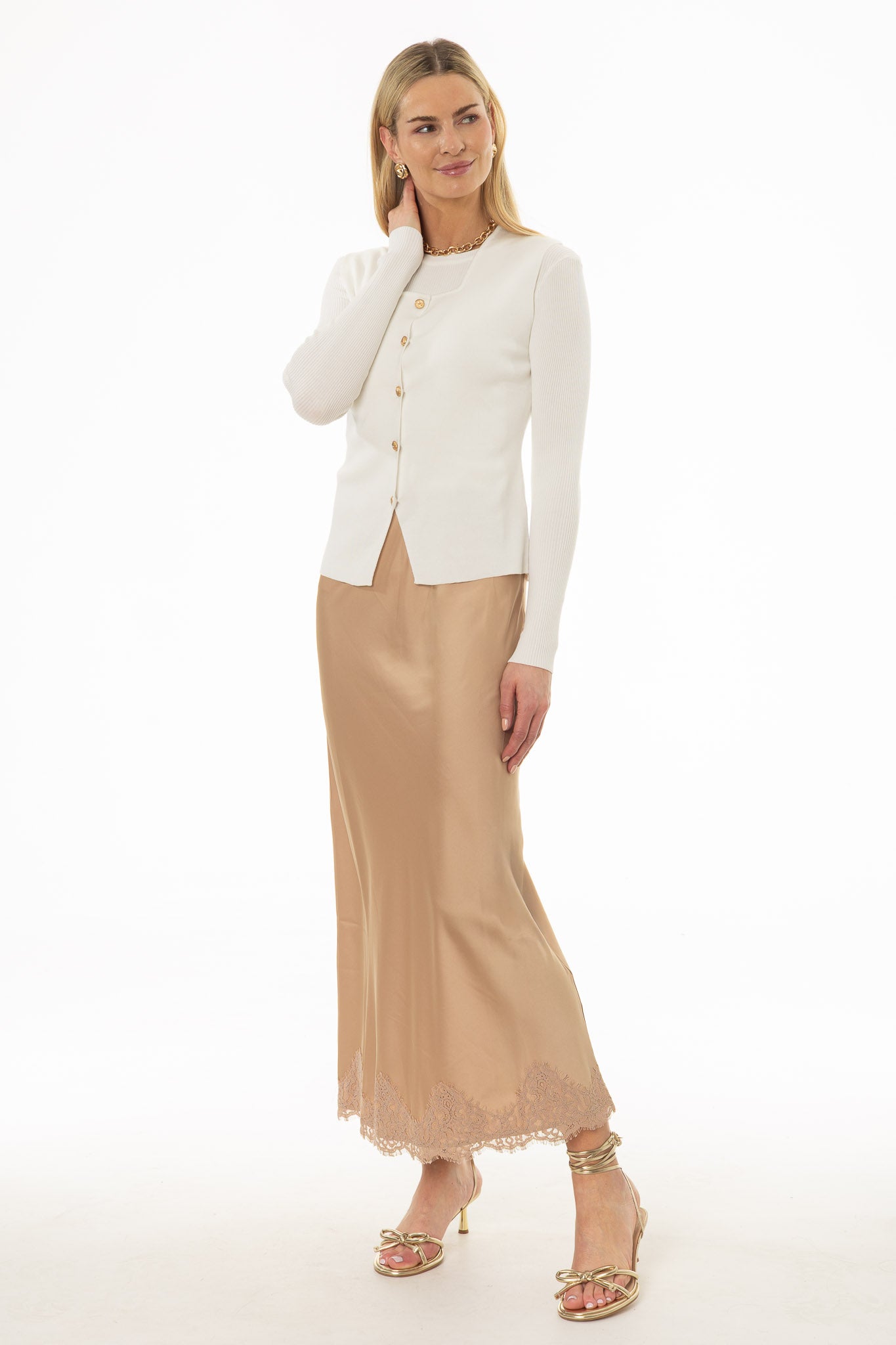 Tan Lace Trim Slip Skirt - Image 3