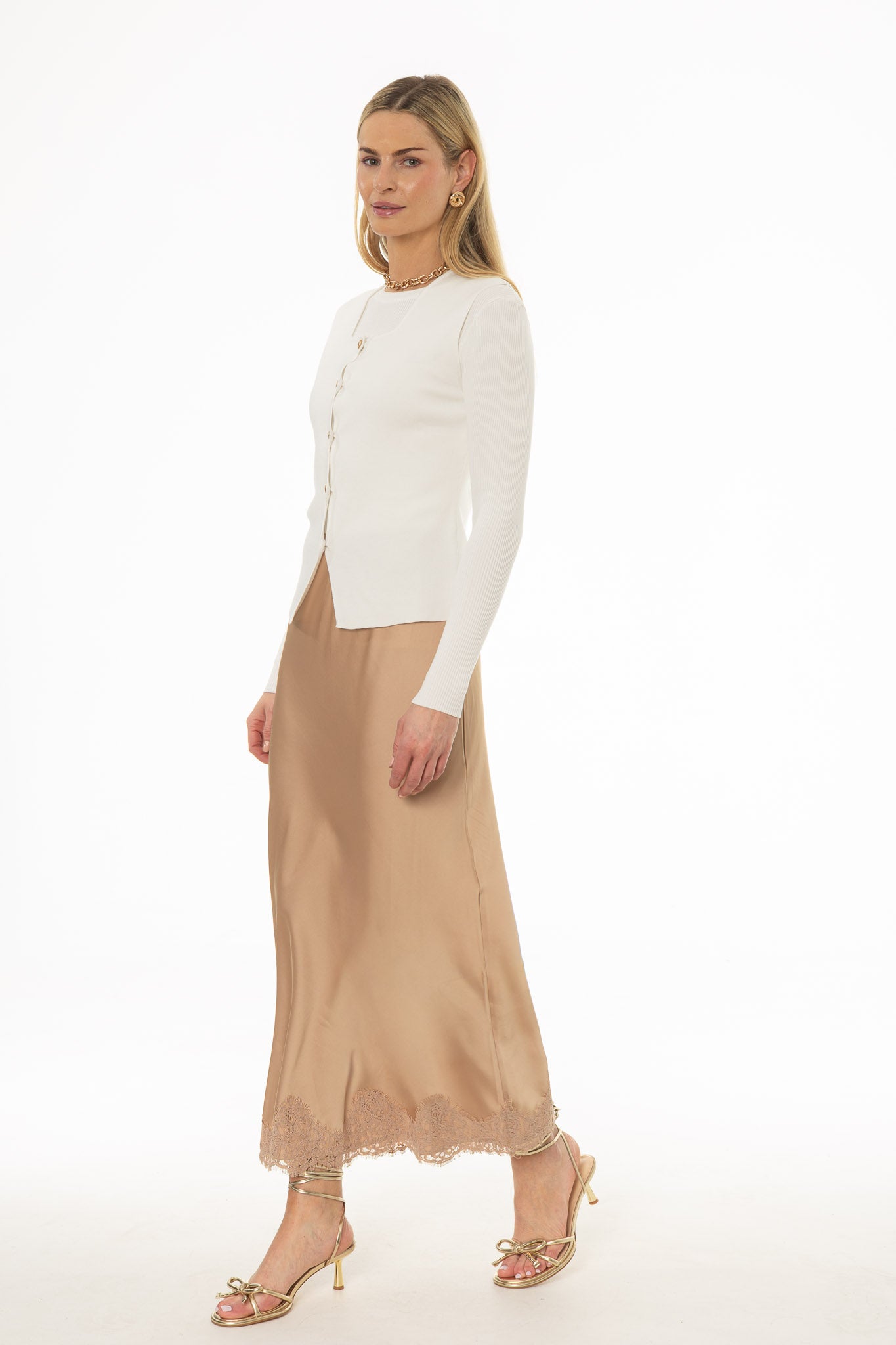 Tan Lace Trim Slip Skirt - Image 4