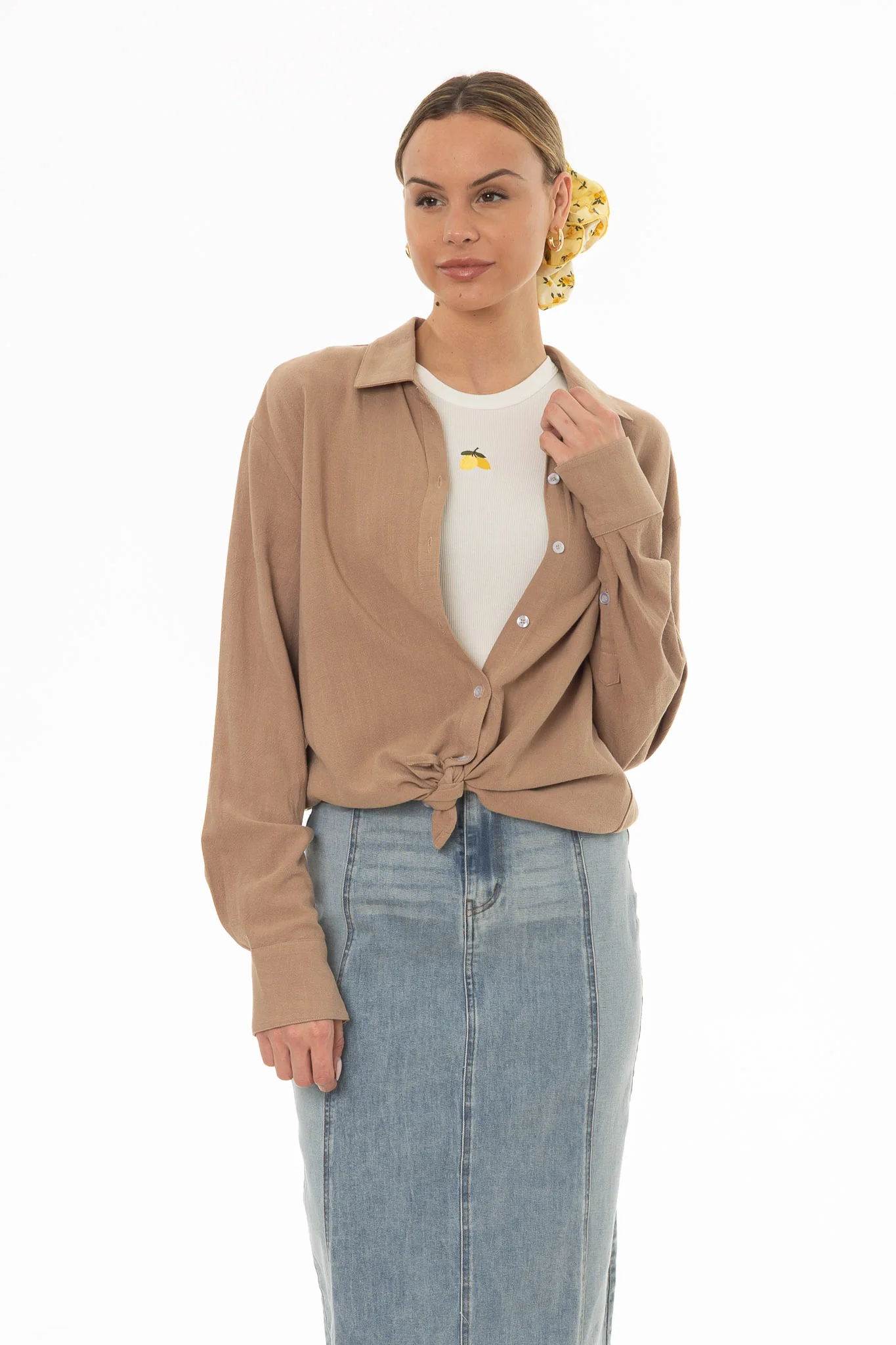 Tan Linen Feel Blouse