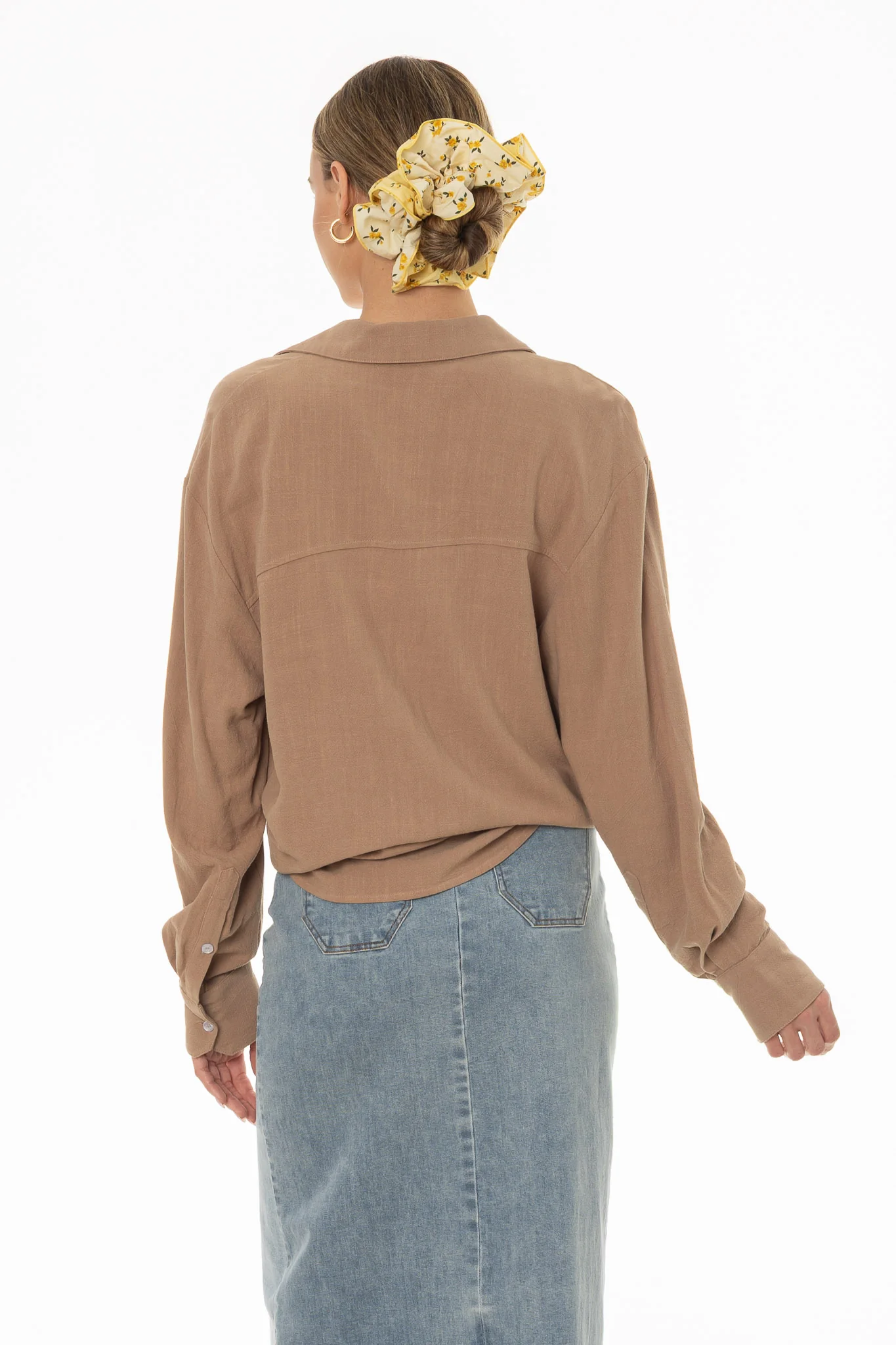 Tan Linen Feel Blouse - Image 4