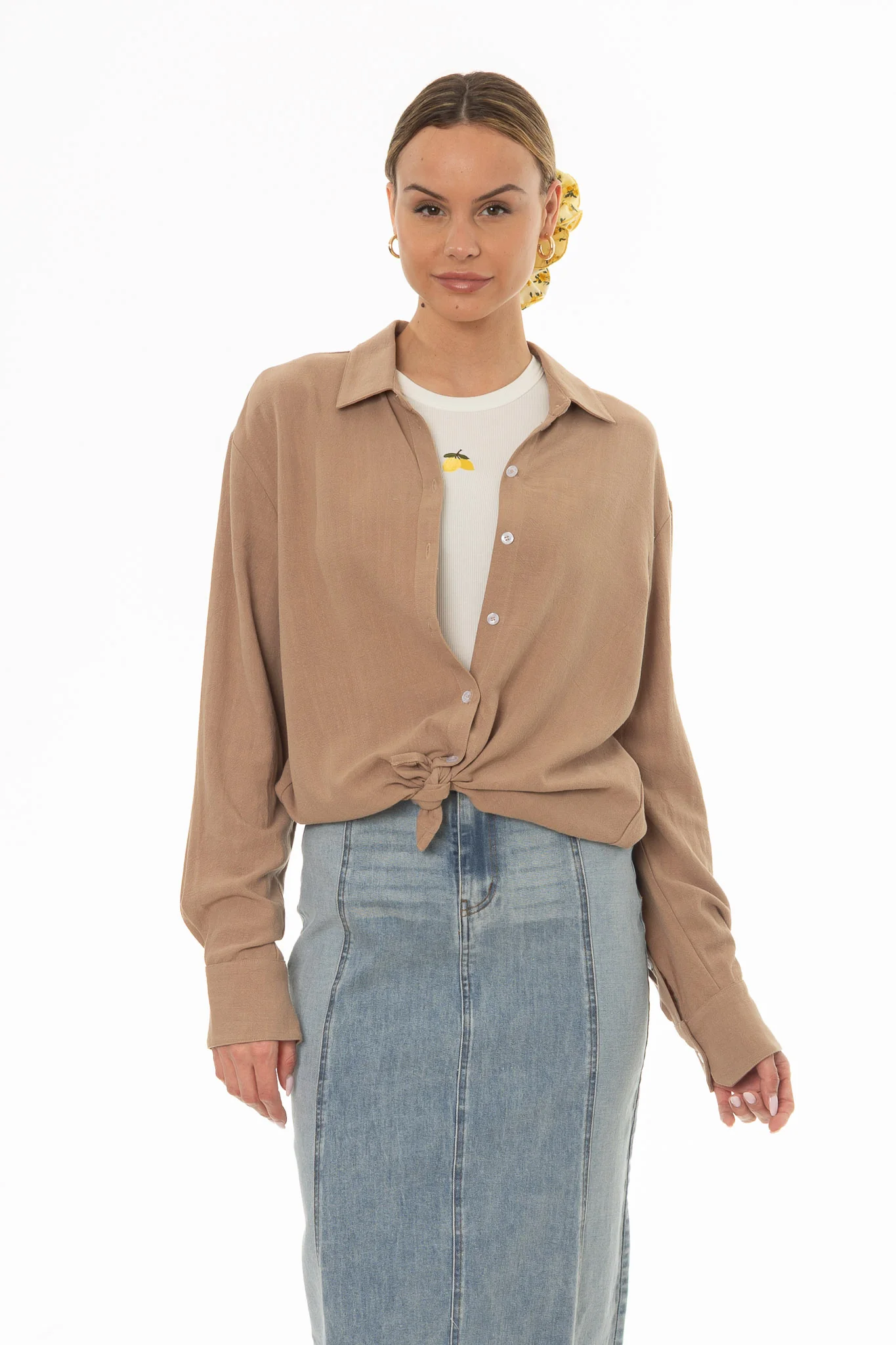 Tan Linen Feel Blouse - Image 5