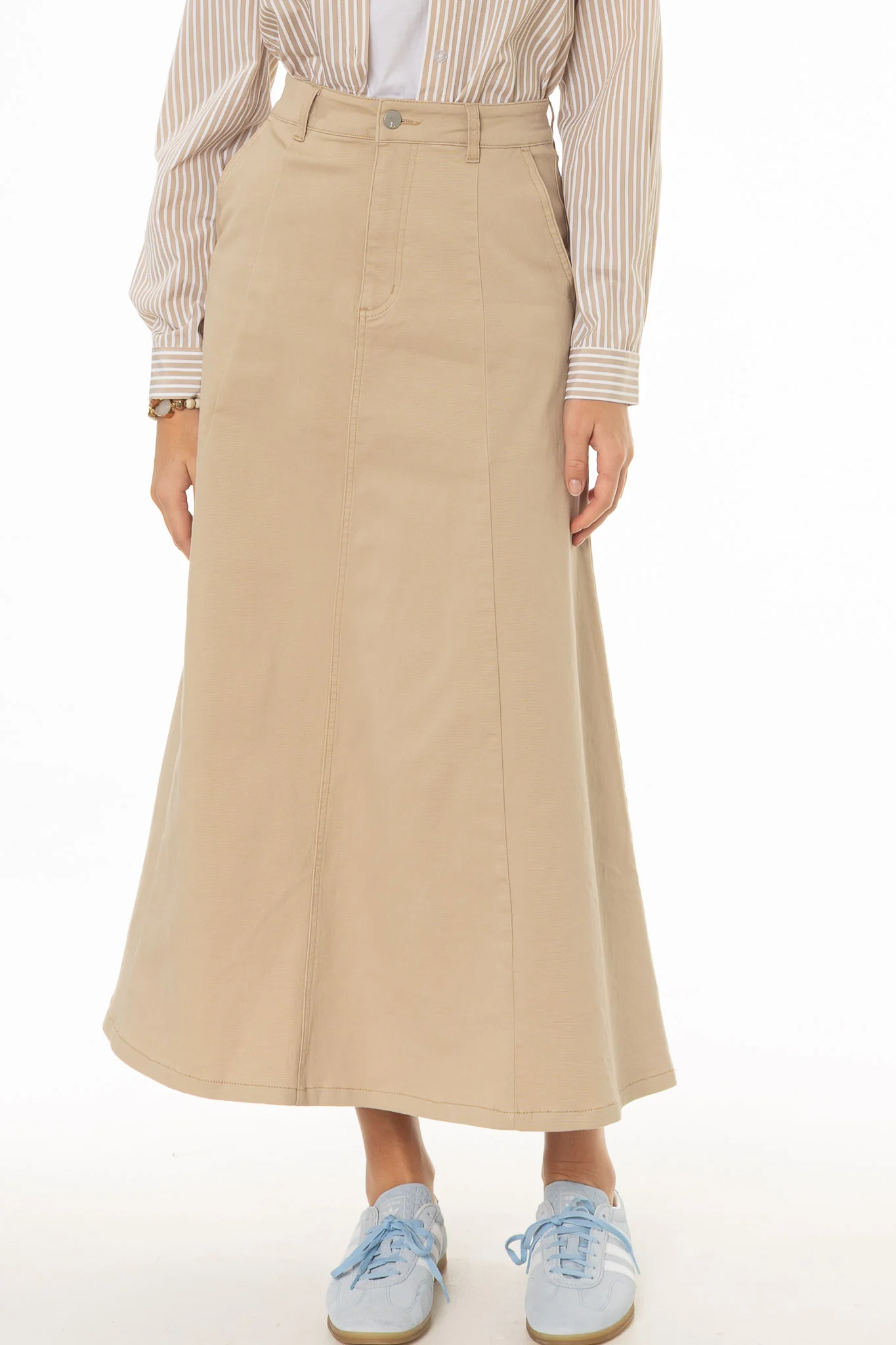 Tan Panel Flare Maxi Skirt - Image 2