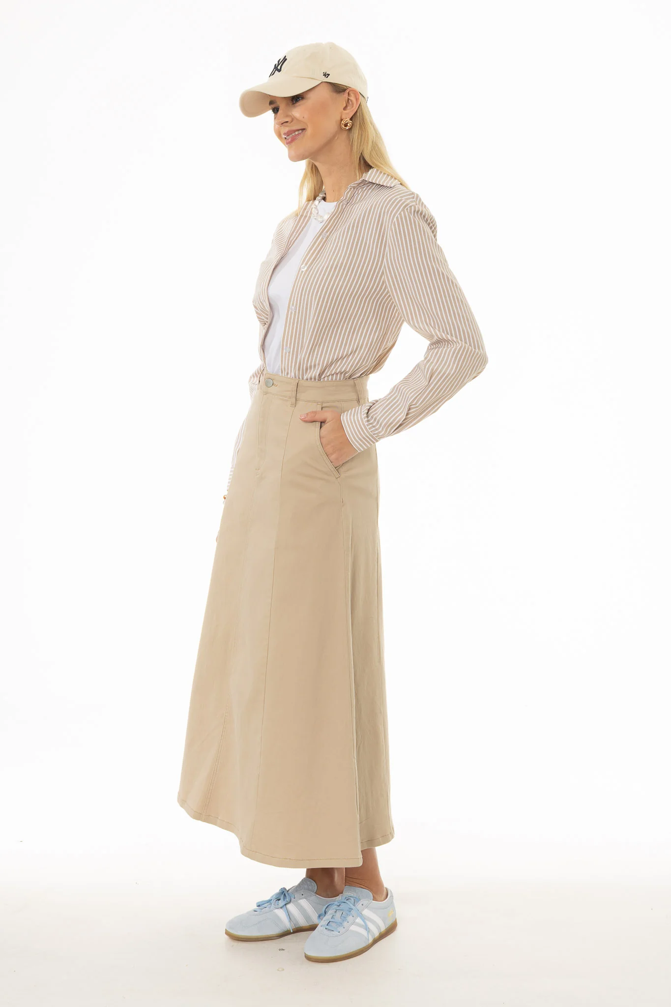 Tan Panel Flare Maxi Skirt - Image 3