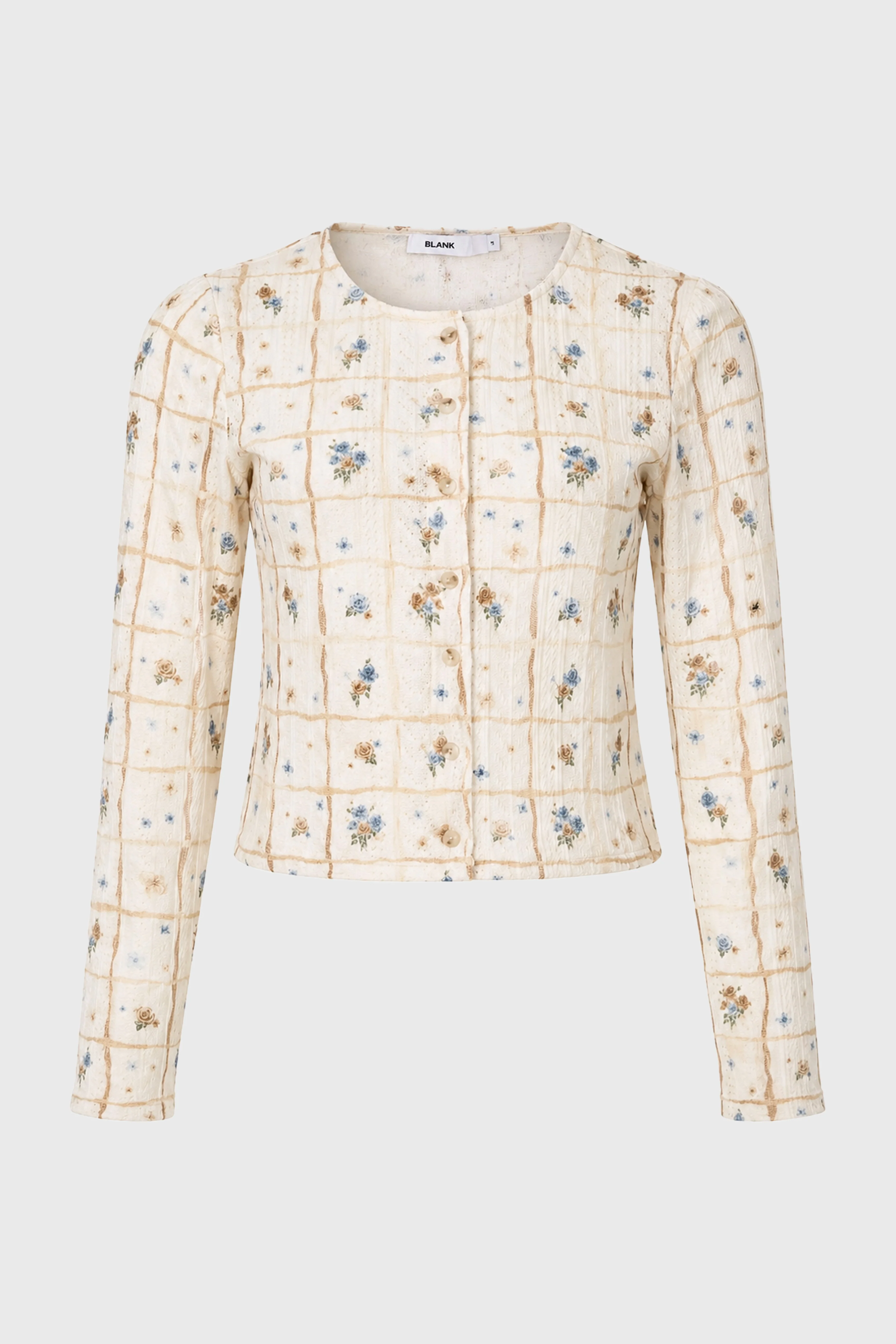Tan Pointelle Printed Knit Cardigan - Image 6