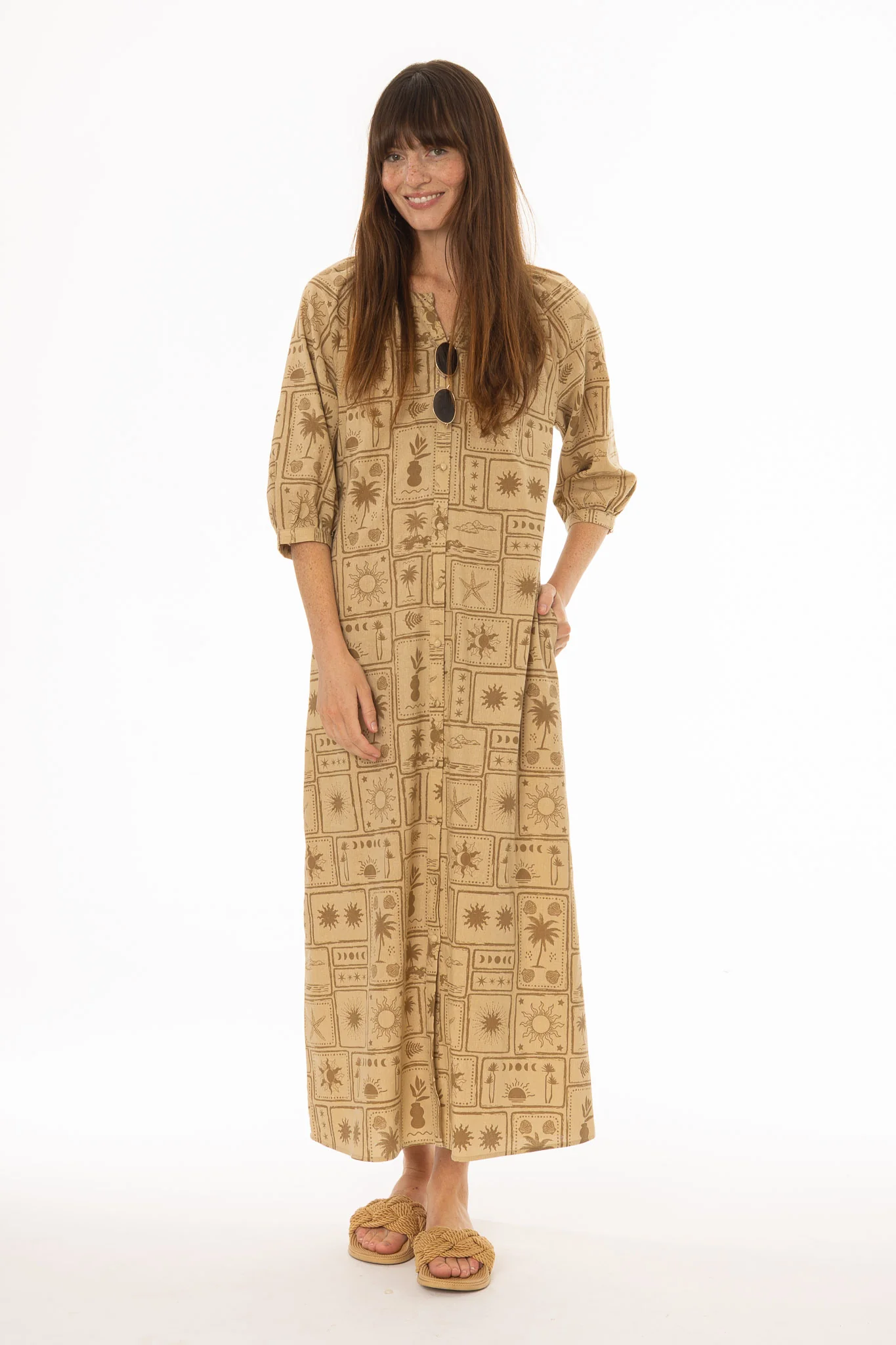 Tan Printed Button Down Maxi Dress - Image 5