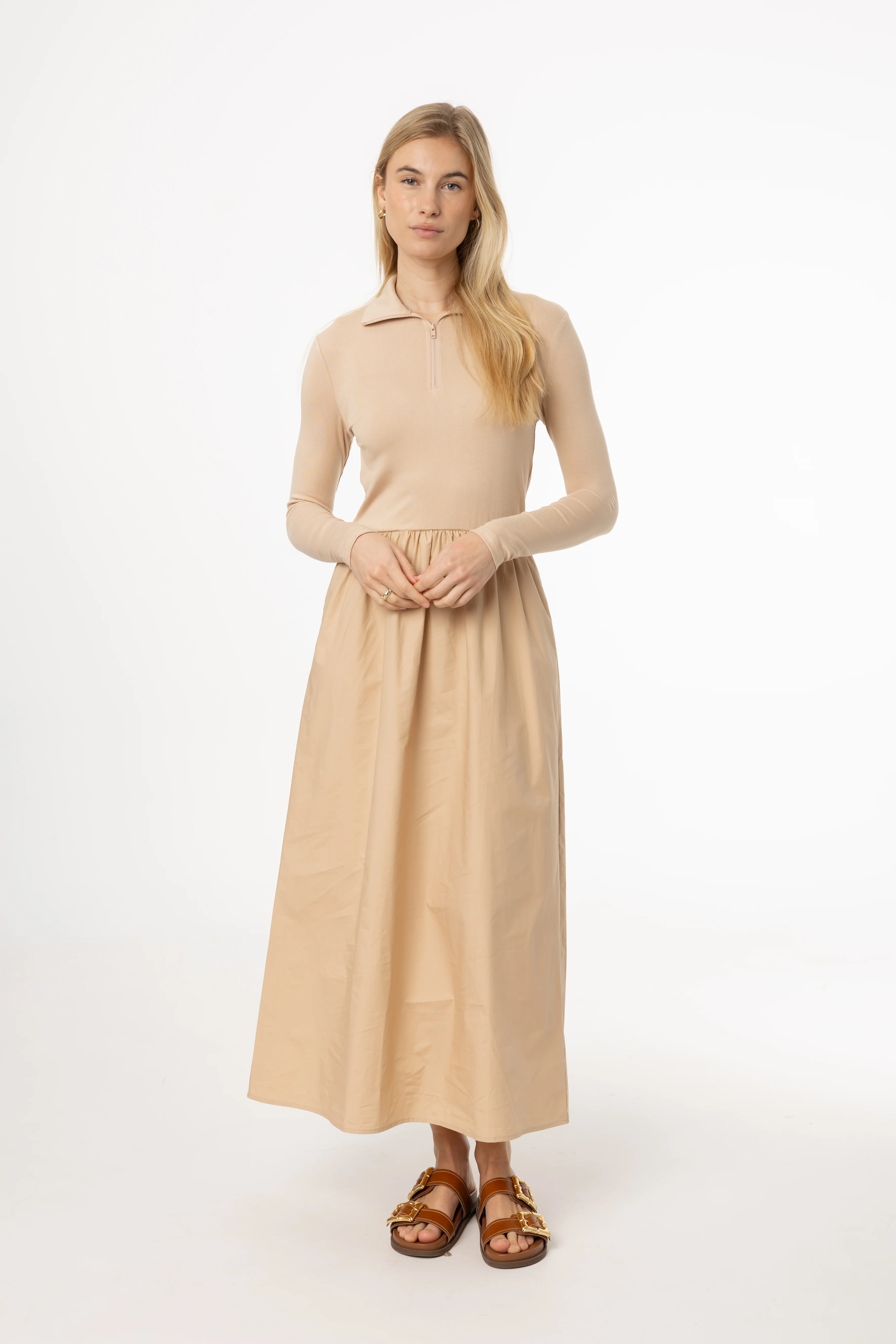 Tan Quarter Zip Maxi Dress - Image 4