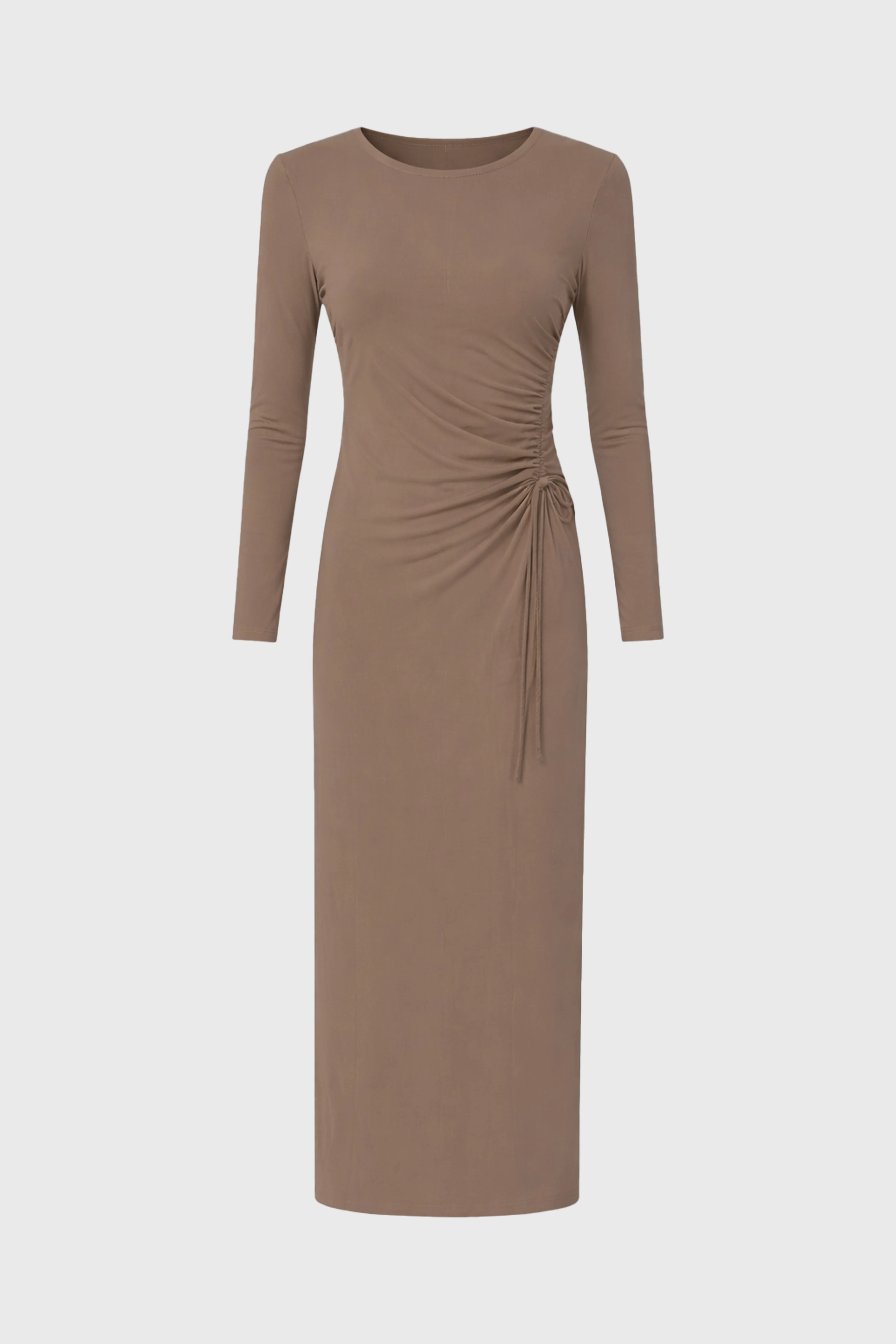 Tan Side Ruched Maxi Dress - Image 6