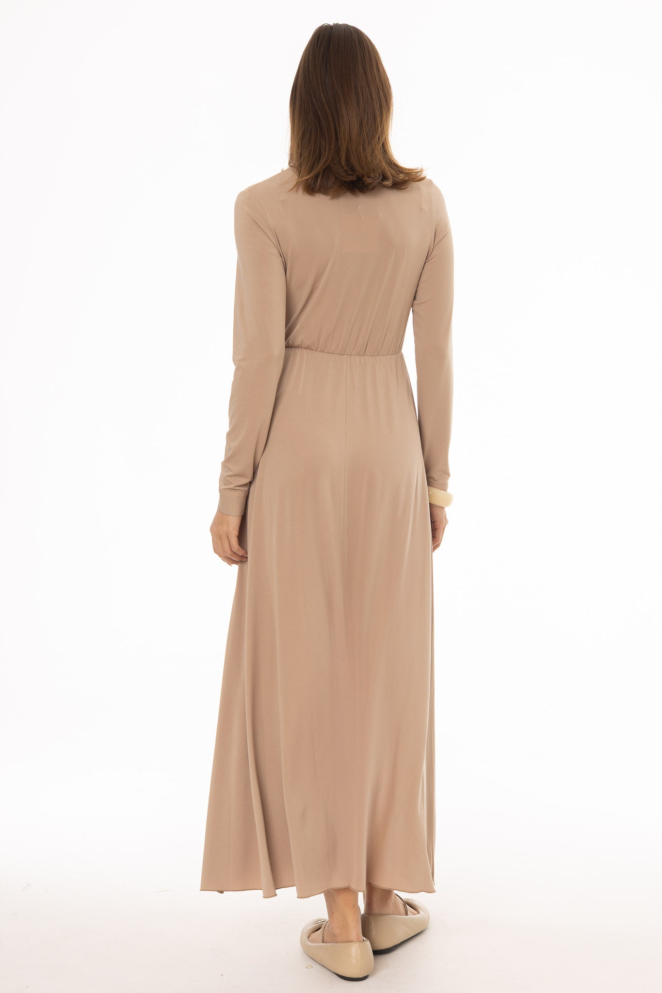 Tan Slinky Button Tie Maxi Dress - Image 4