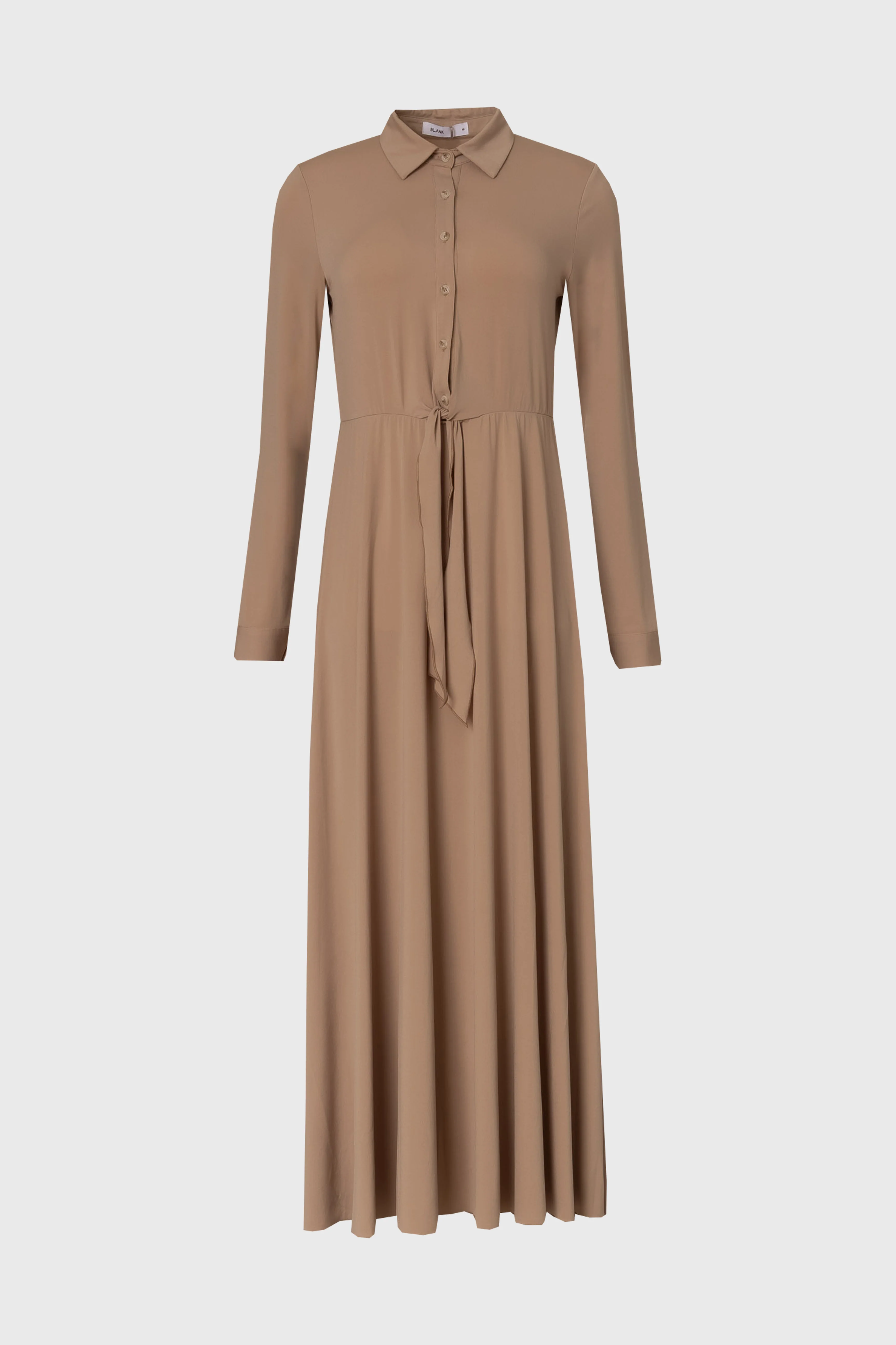 Tan Slinky Button Tie Maxi Dress - Image 6