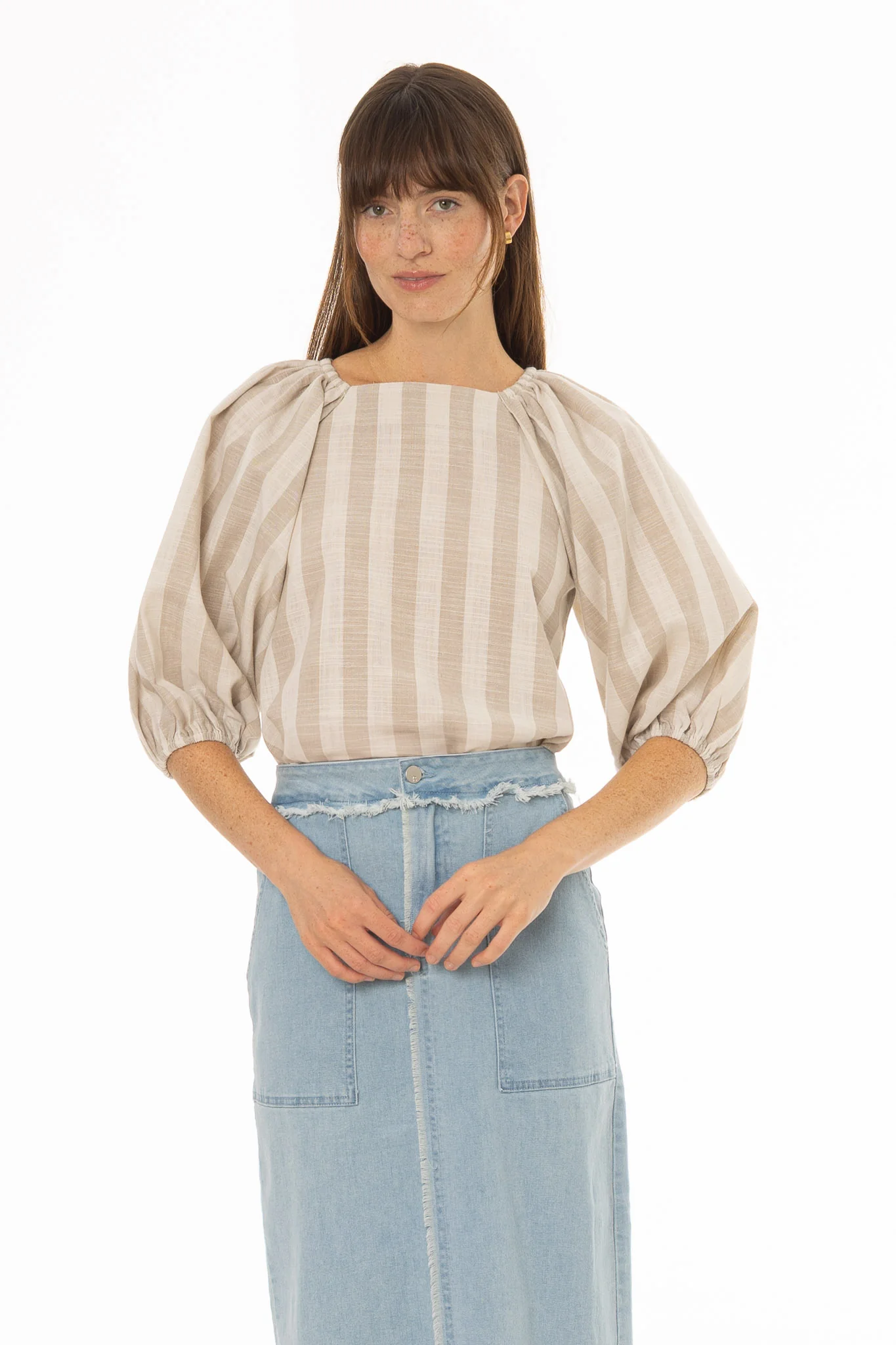Tan Square Neck Linen Top