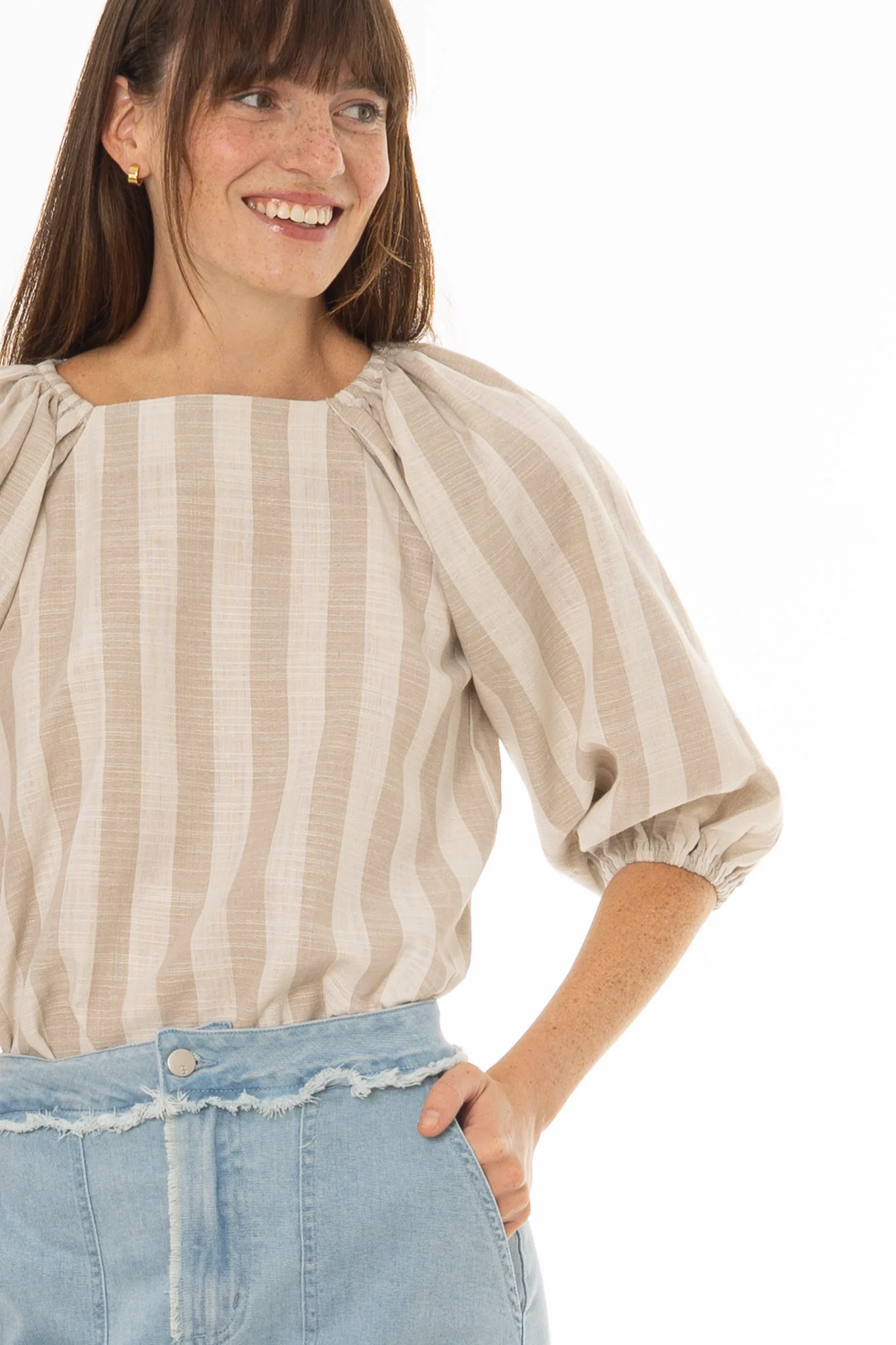 Tan Square Neck Linen Top - Image 2