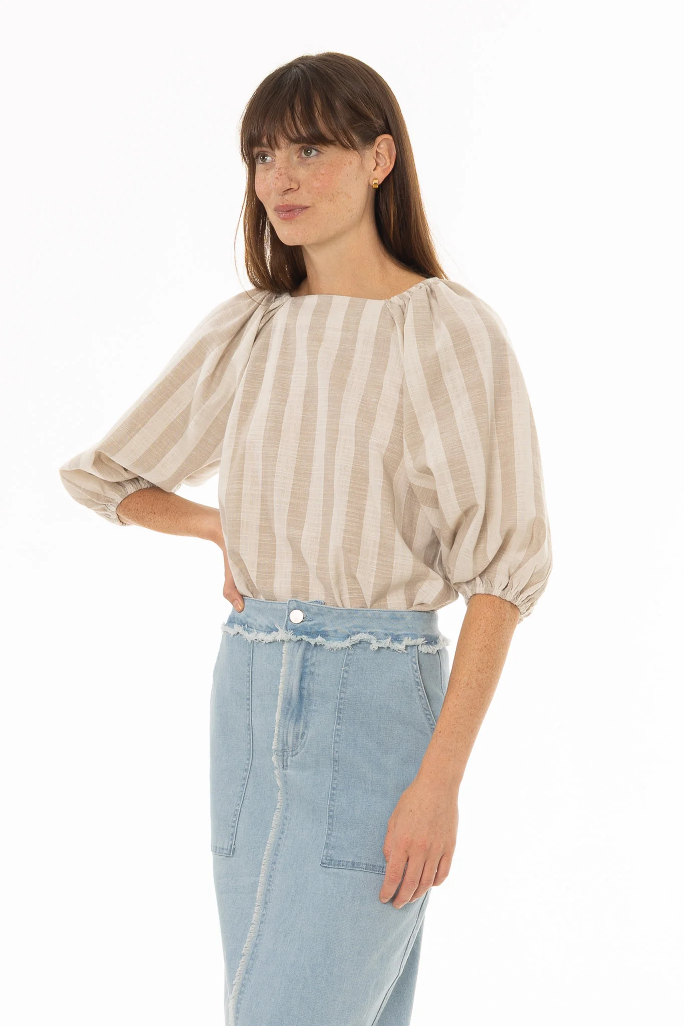 Tan Square Neck Linen Top - Image 3