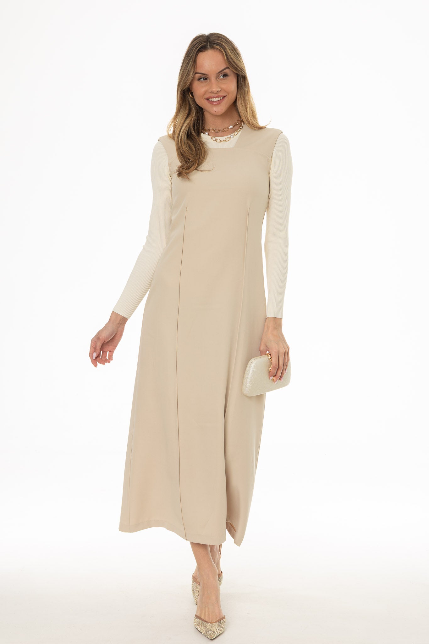 Tan Square Neck Maxi Jumper