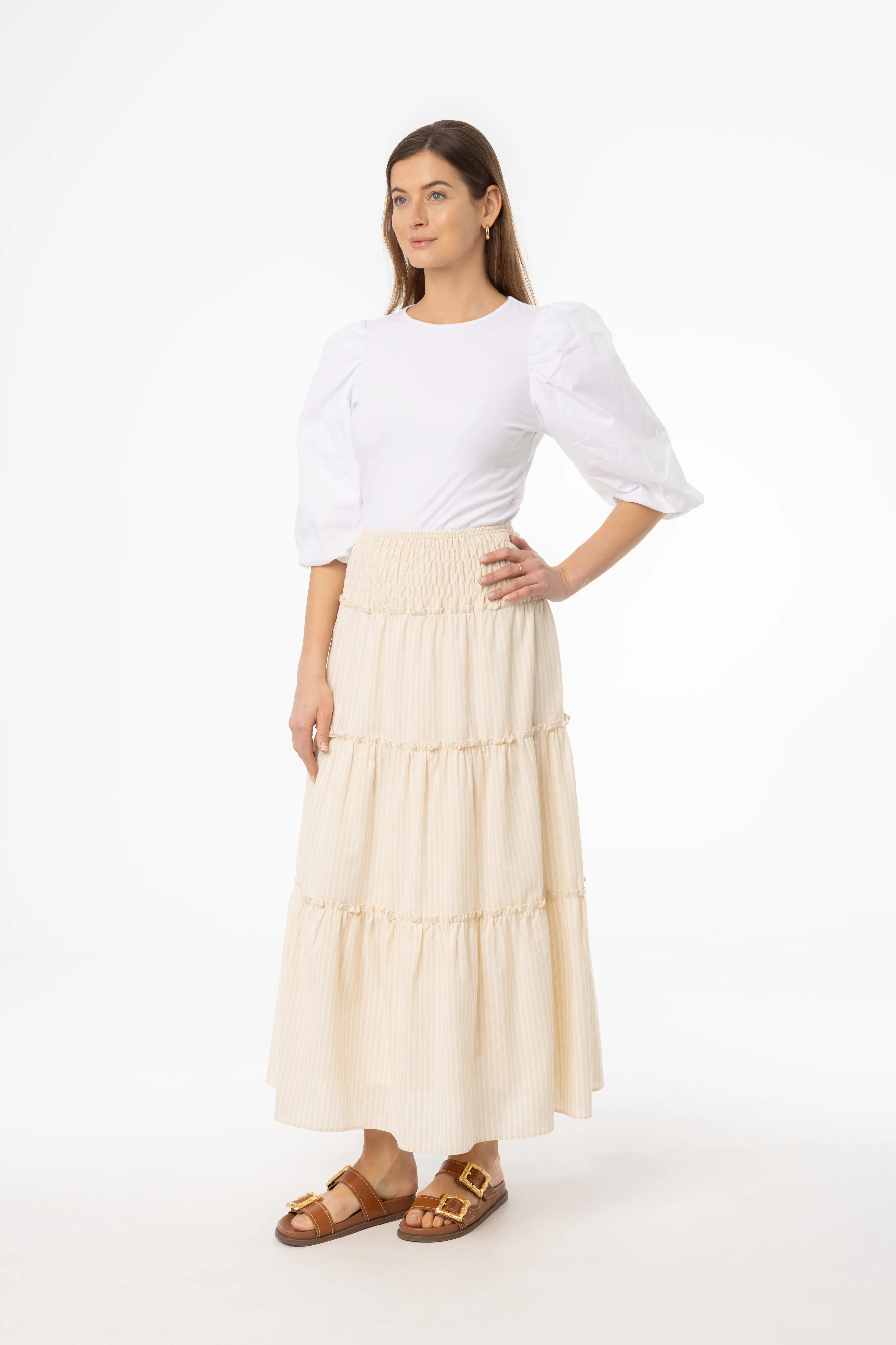 Tan Striped Maxi Skirt - Image 2
