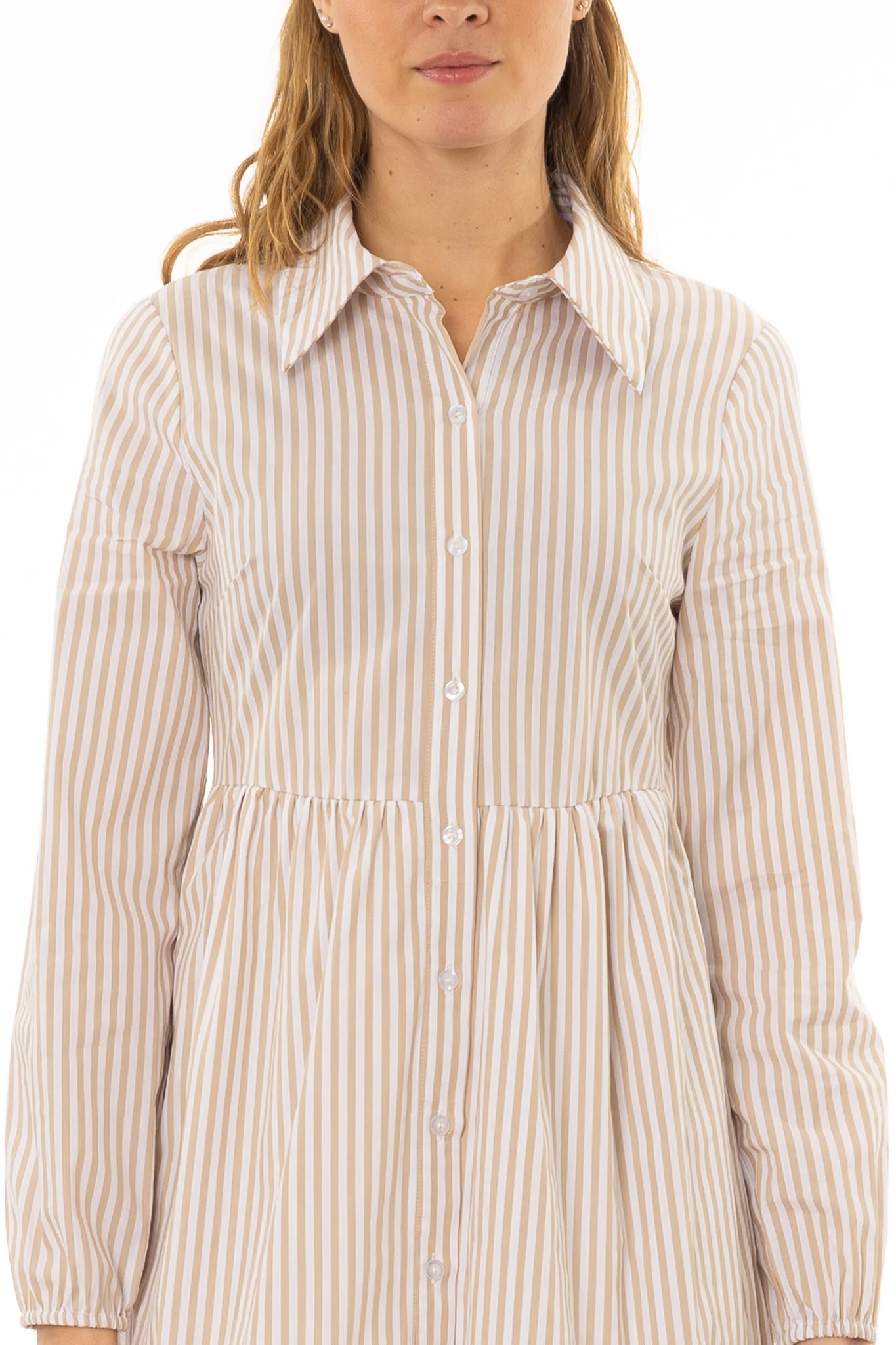 Tan Striped Waisted Maxi Dress - Image 2