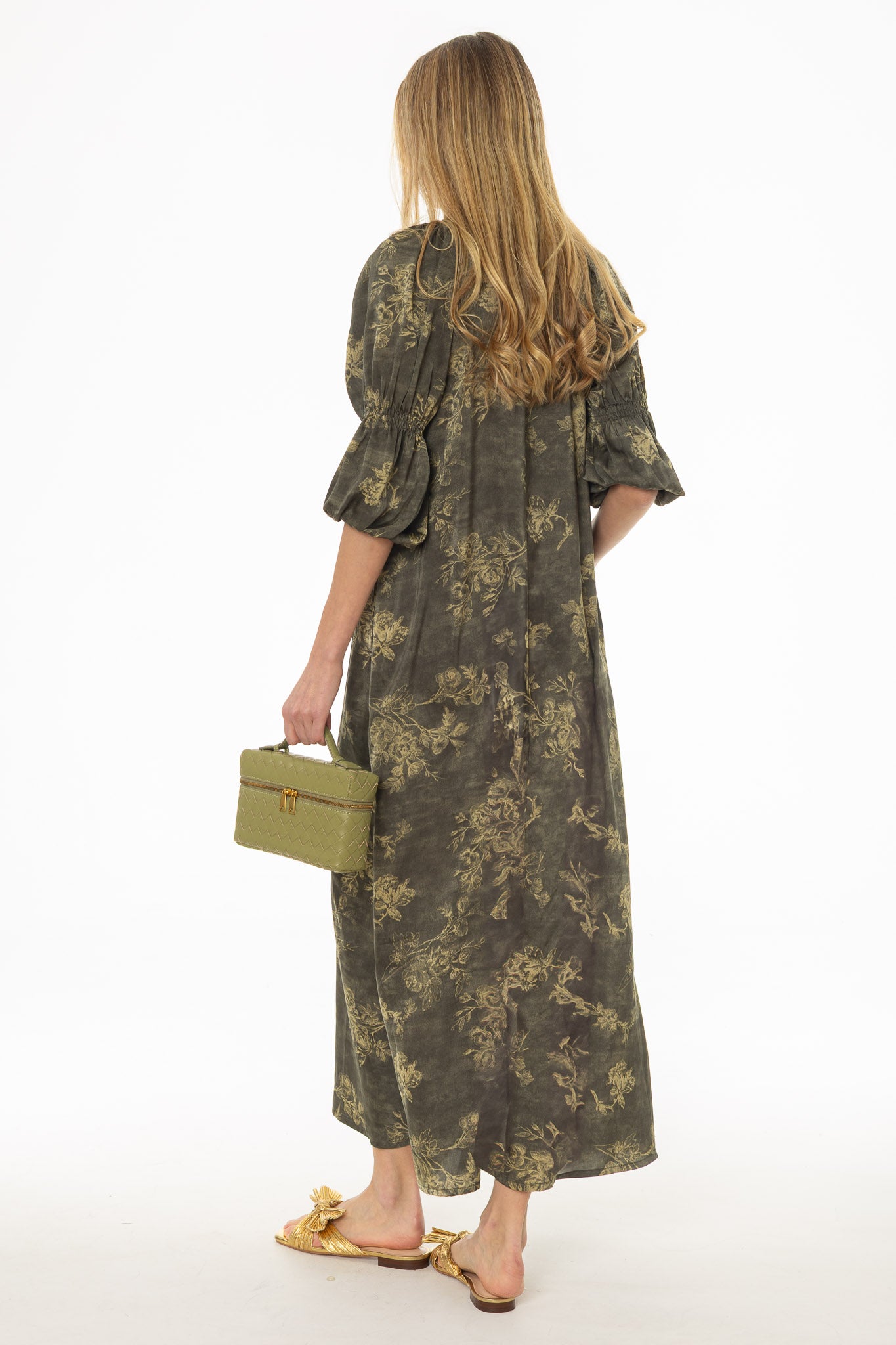 Olive Bubble Sleeve Maxi Dress - Image 4