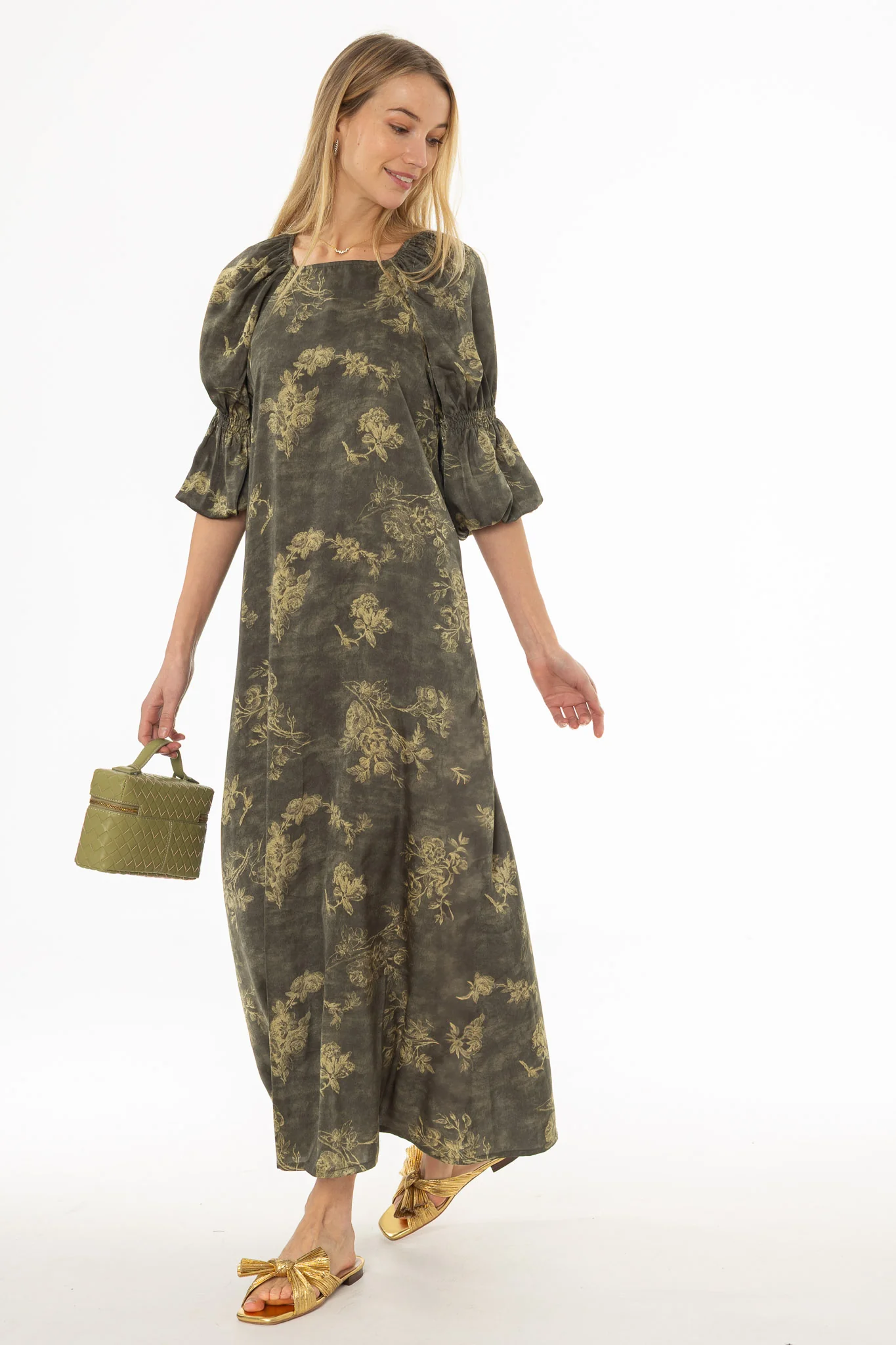 Olive Bubble Sleeve Maxi Dress - Image 5