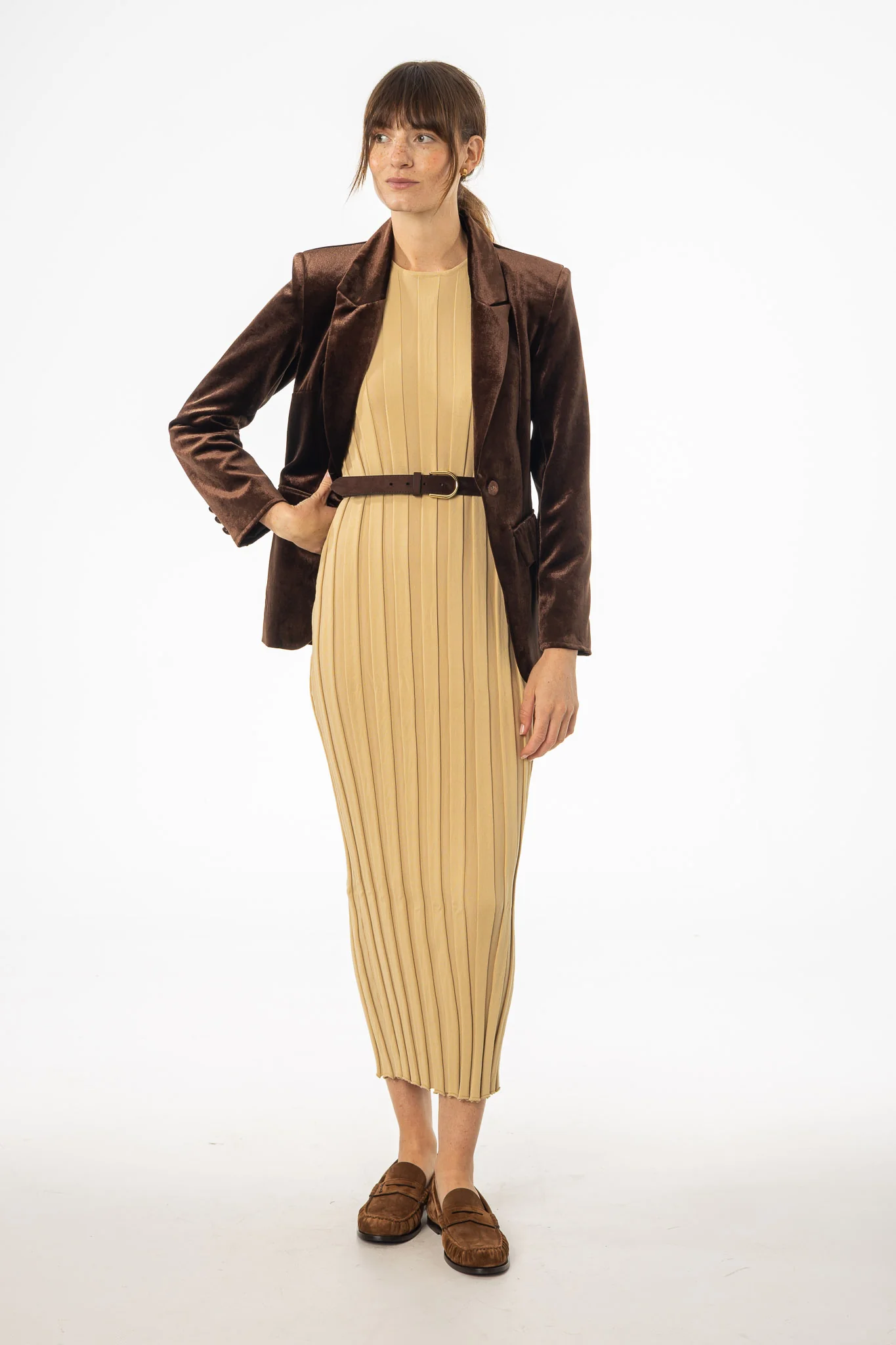 Tan Wide Ribbed Maxi Dress