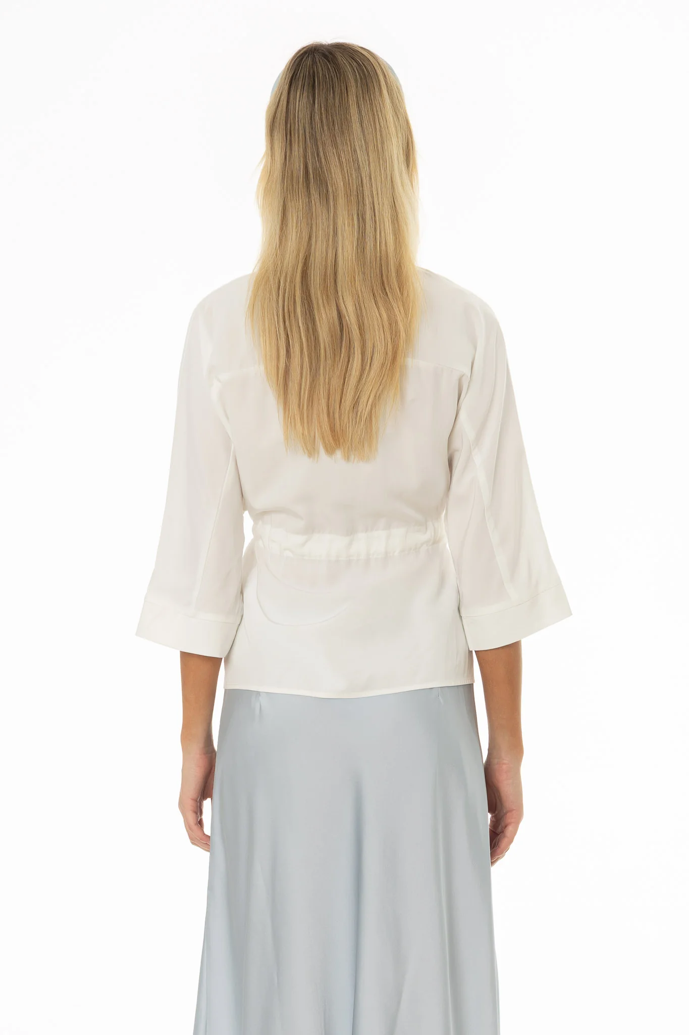 White 3/4 Sleeve Tie Blouse - Image 4