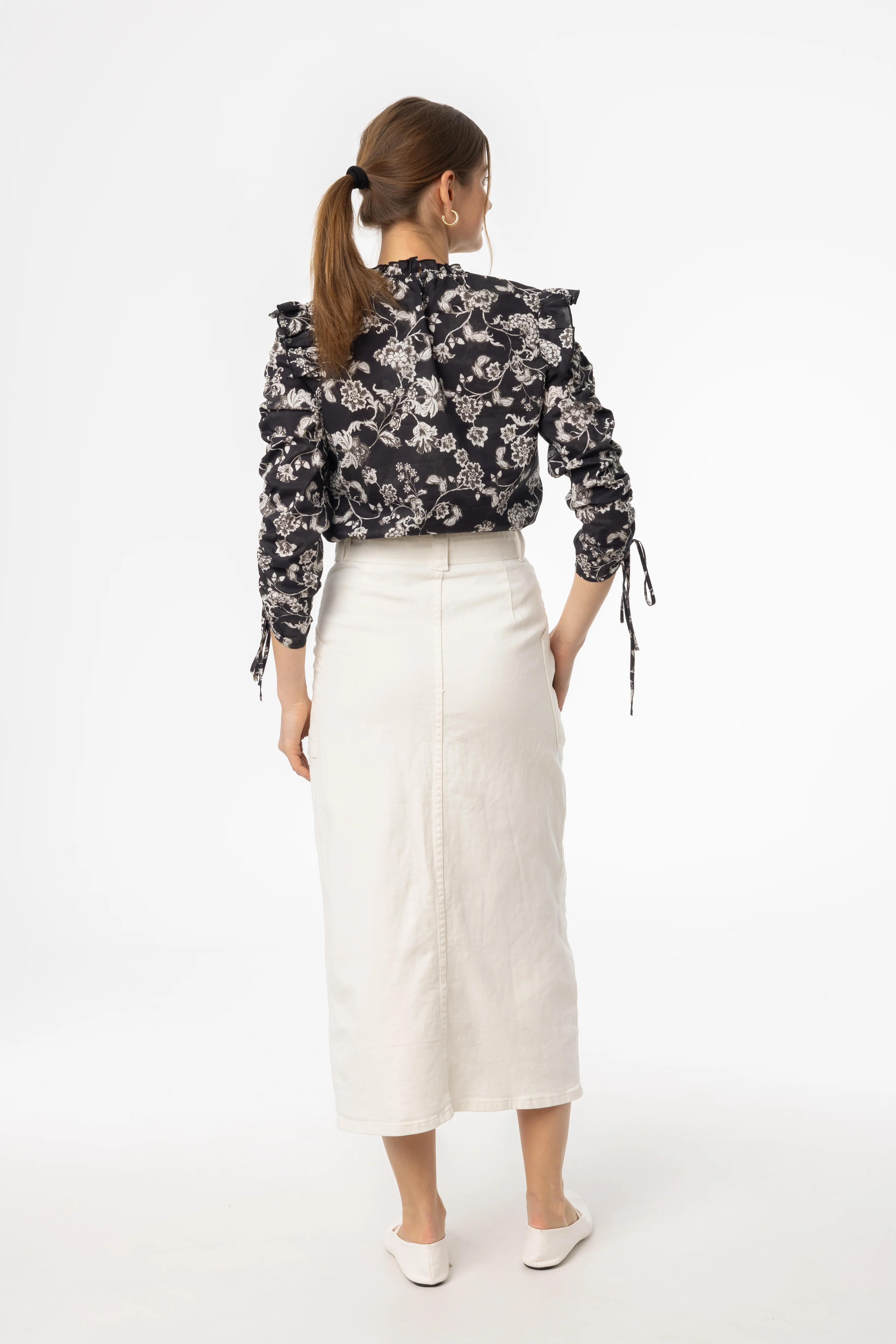 White Belted Button Down Denim Skirt - Image 3
