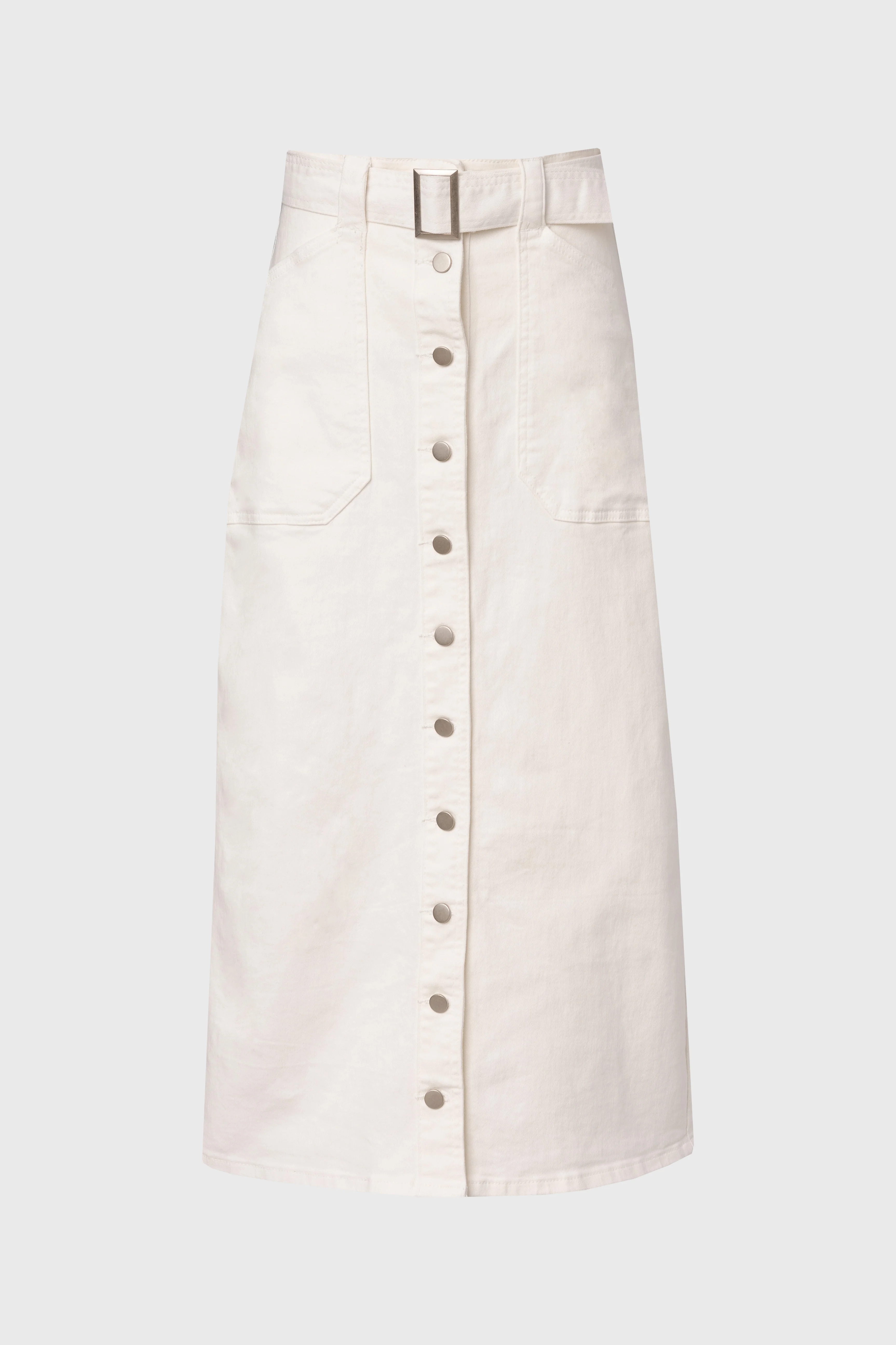 White Belted Button Down Denim Skirt - Image 5