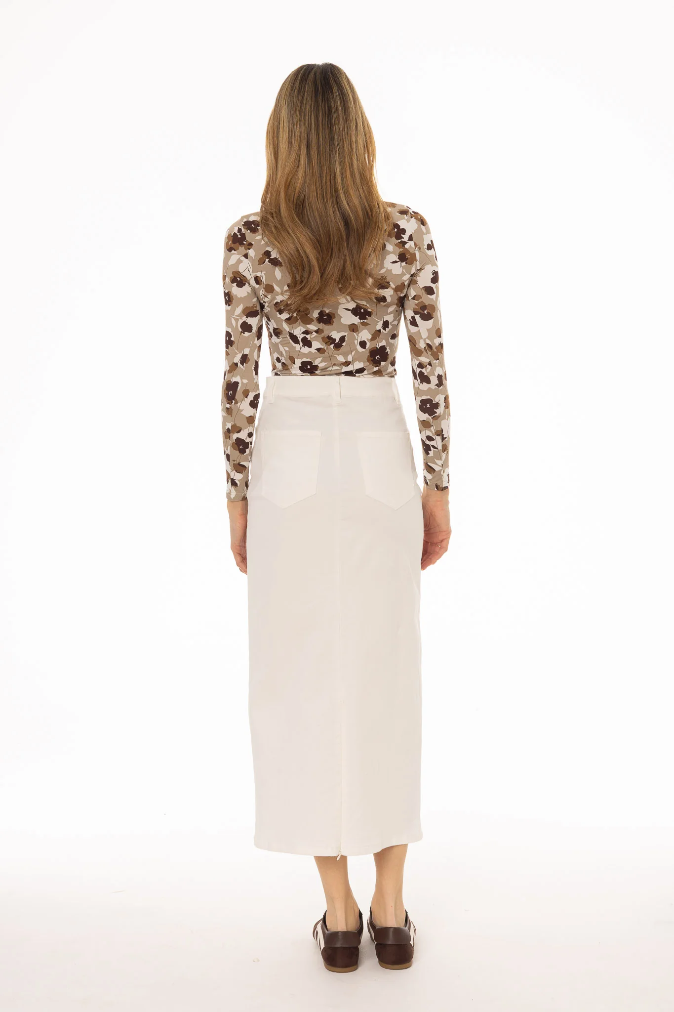 White Coin Pocket Denim Maxi Skirt - Image 4