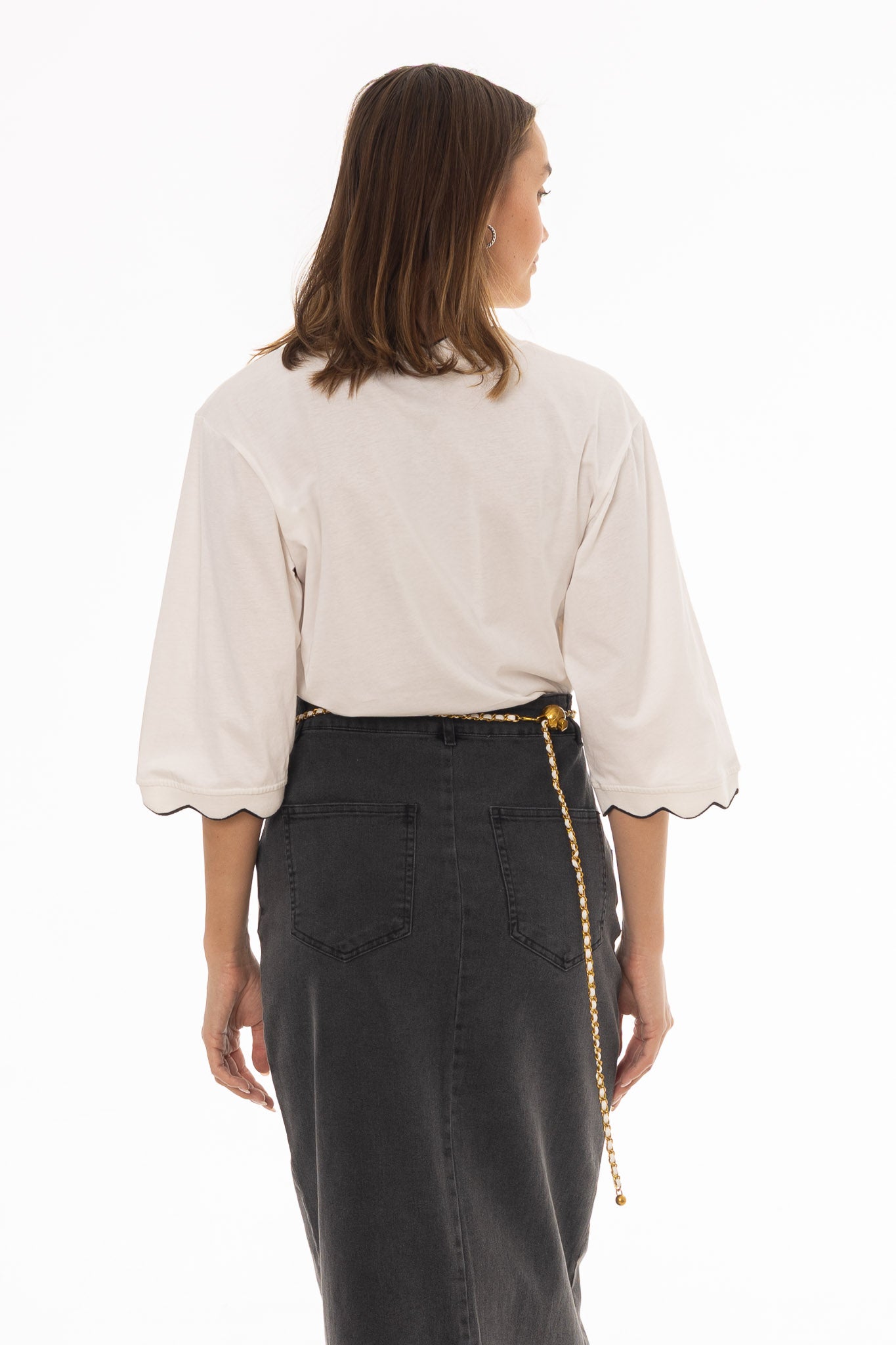 White Contrast Hem Dolman T-Shirt - Image 4