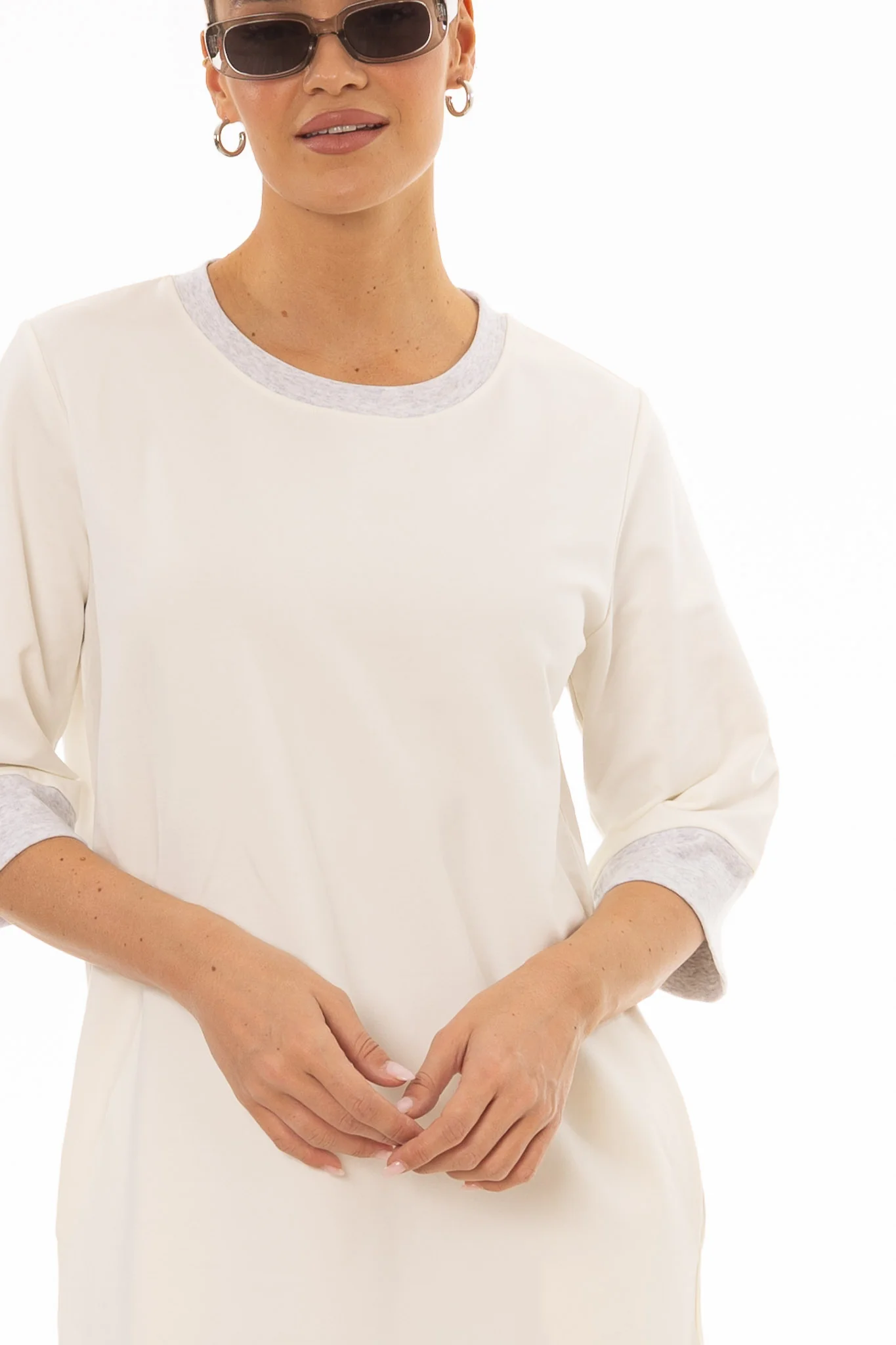 White Contrast T-Shirt Dress - Image 2