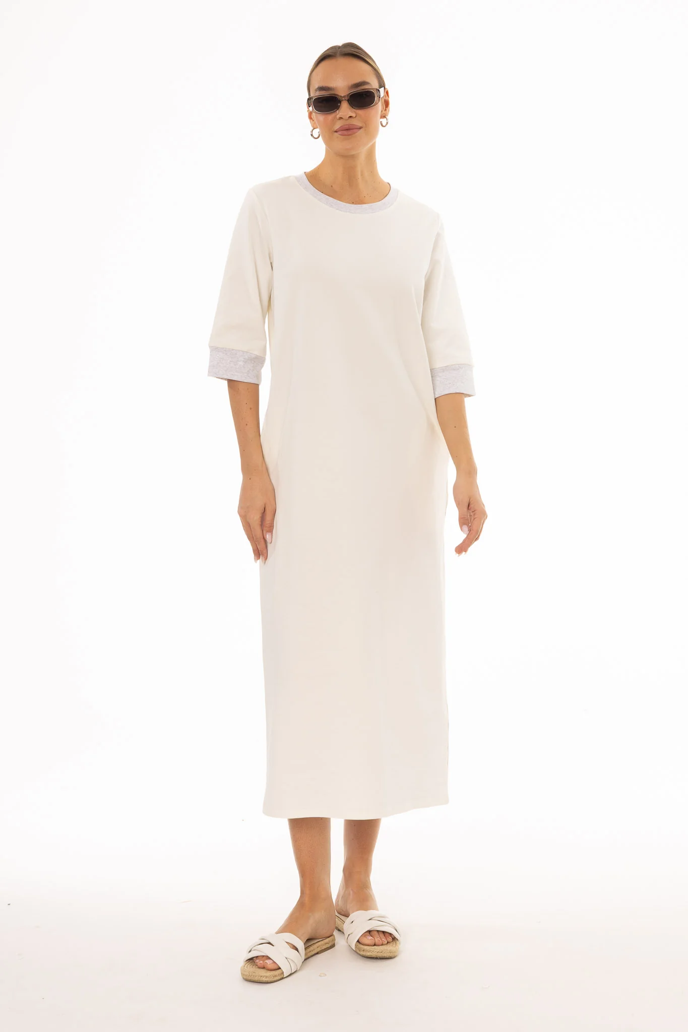 White Contrast T-Shirt Dress - Image 5