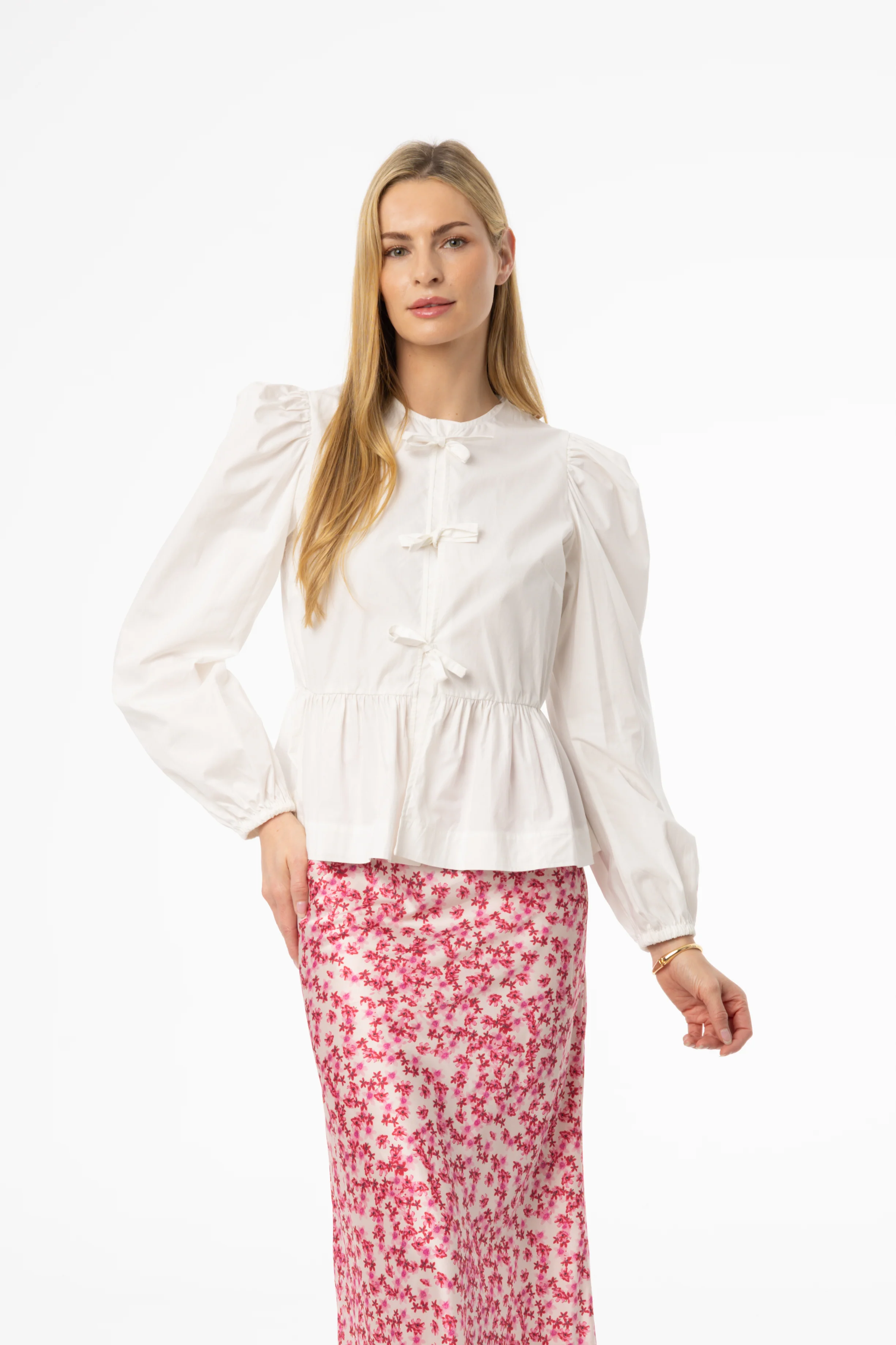 White Cotton Bow Blouse - Image 2