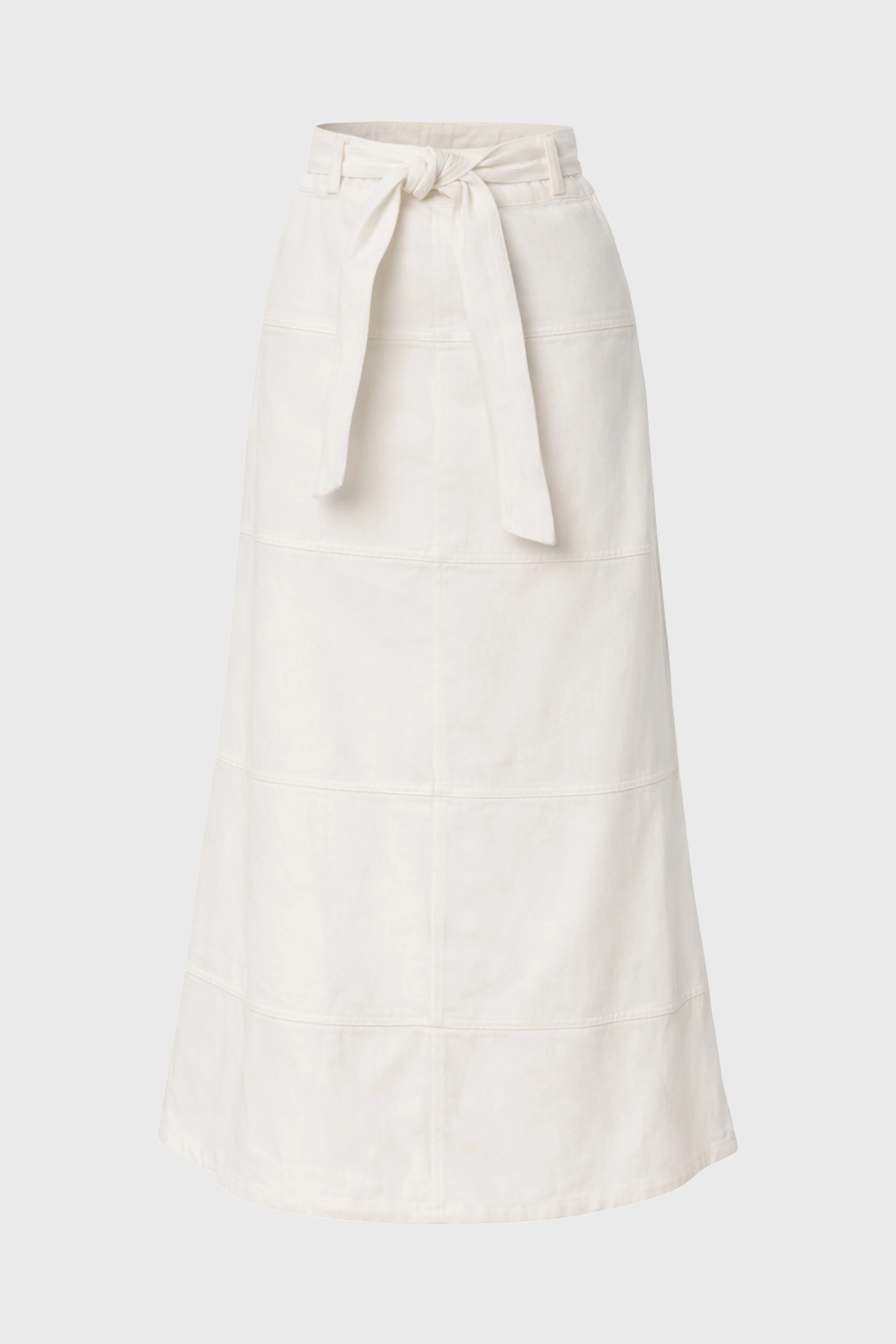 White Denim Belted A-Line Maxi Skirt - Image 6
