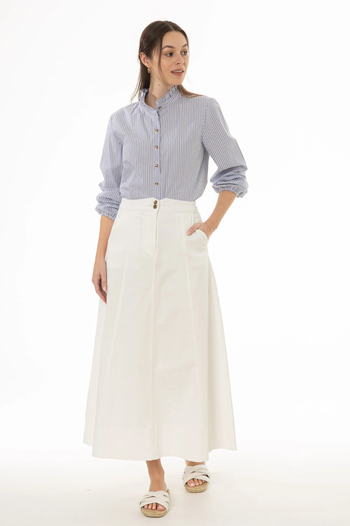 White Double Button A-Line Maxi Skirt - Image 5