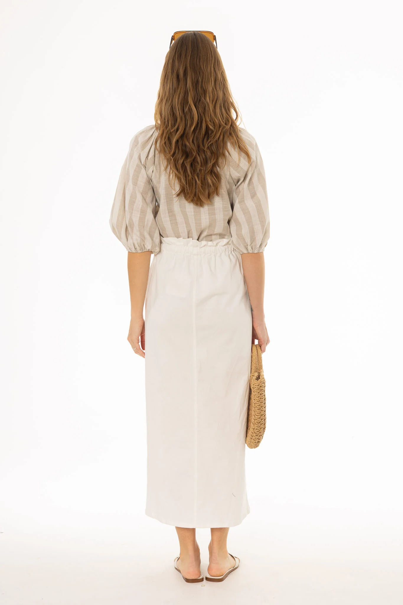 White Drawstring Denim Maxi Skirt - Image 4