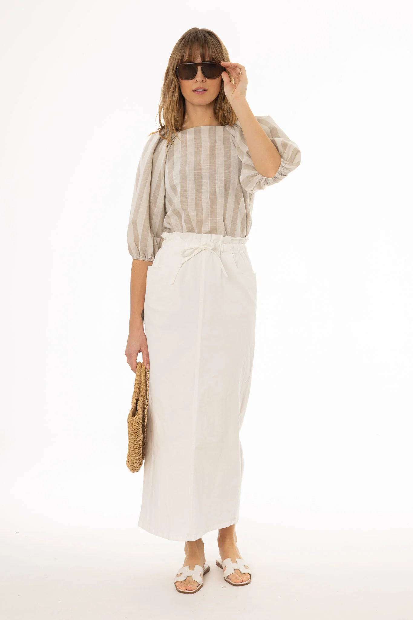 White Drawstring Denim Maxi Skirt - Image 5