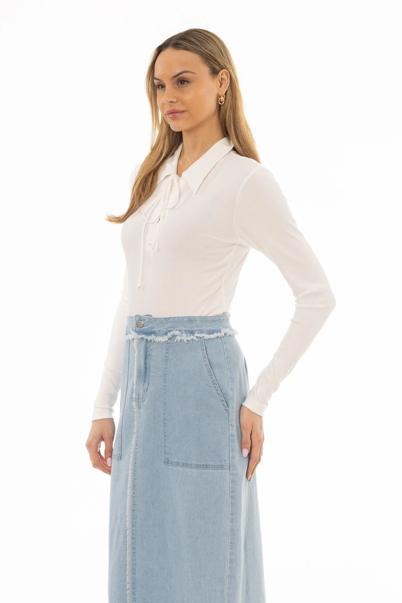 White Drawstring Polo T-Shirt - Image 3