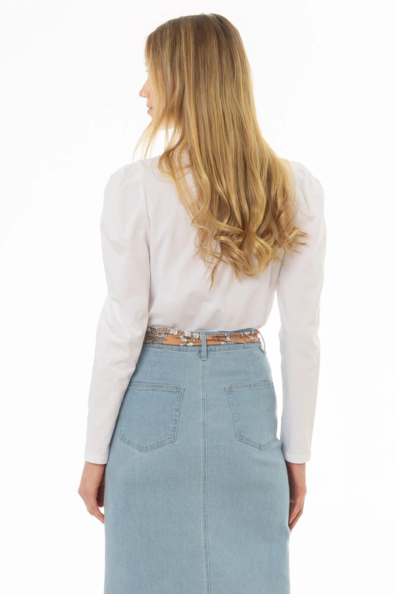 White Gathered Shoulder T-Shirt - Image 5