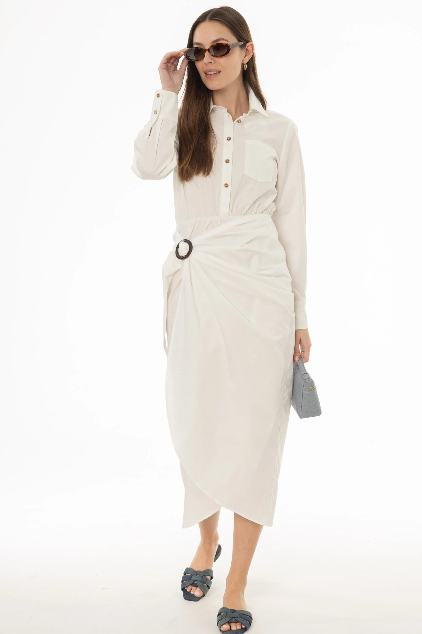 White Half Wrap Cotton Maxi Dress
