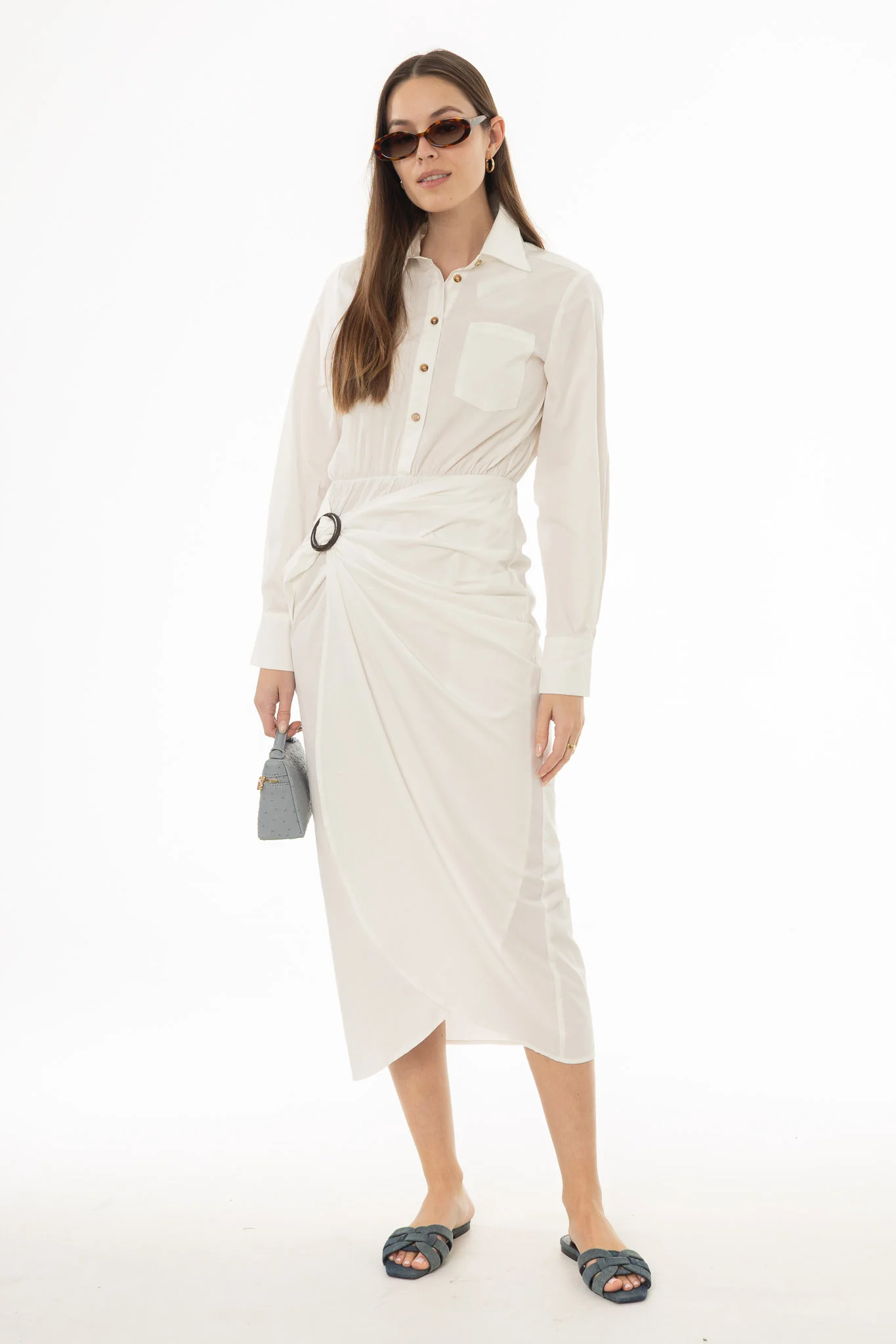 White Half Wrap Cotton Maxi Dress - Image 5