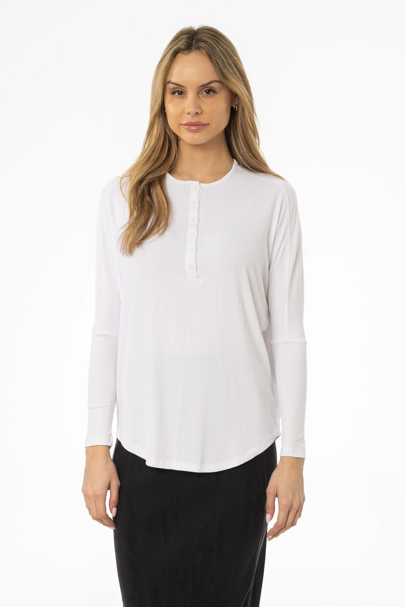 White Henley Dolman T-Shirt - Image 4